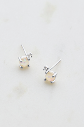 Zafino White Opal & Crystal Stud Silver
