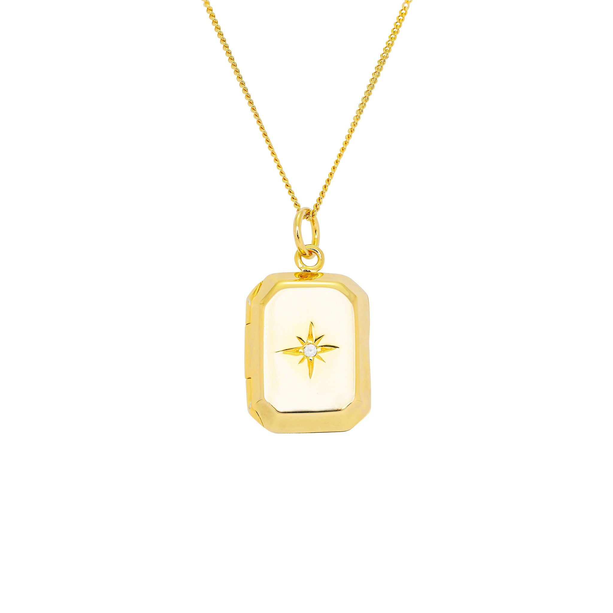 Gold Plated Rectangle Star Set Locket with Chain