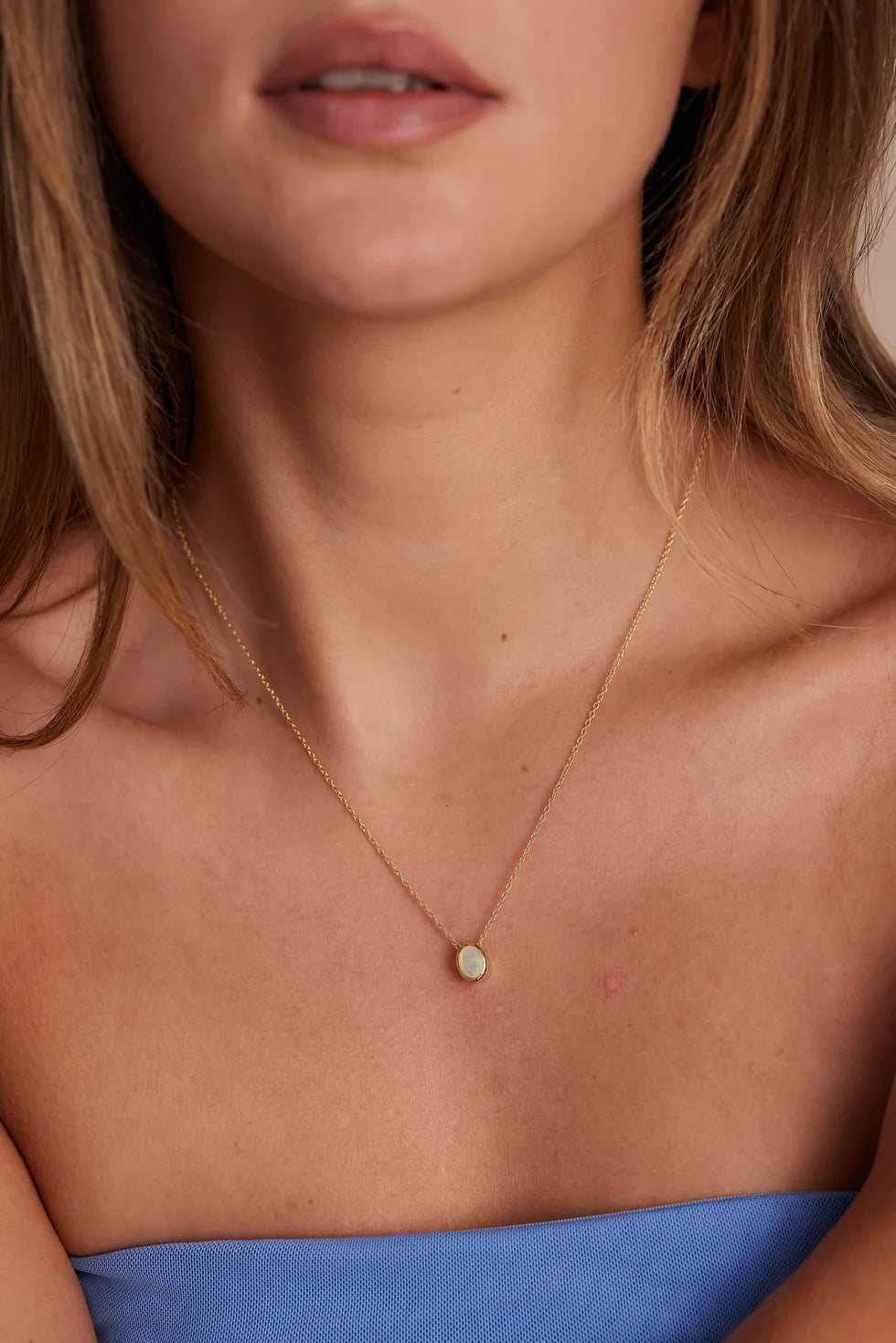 Toni May October Opal Gold Oval Birthstone Necklace
