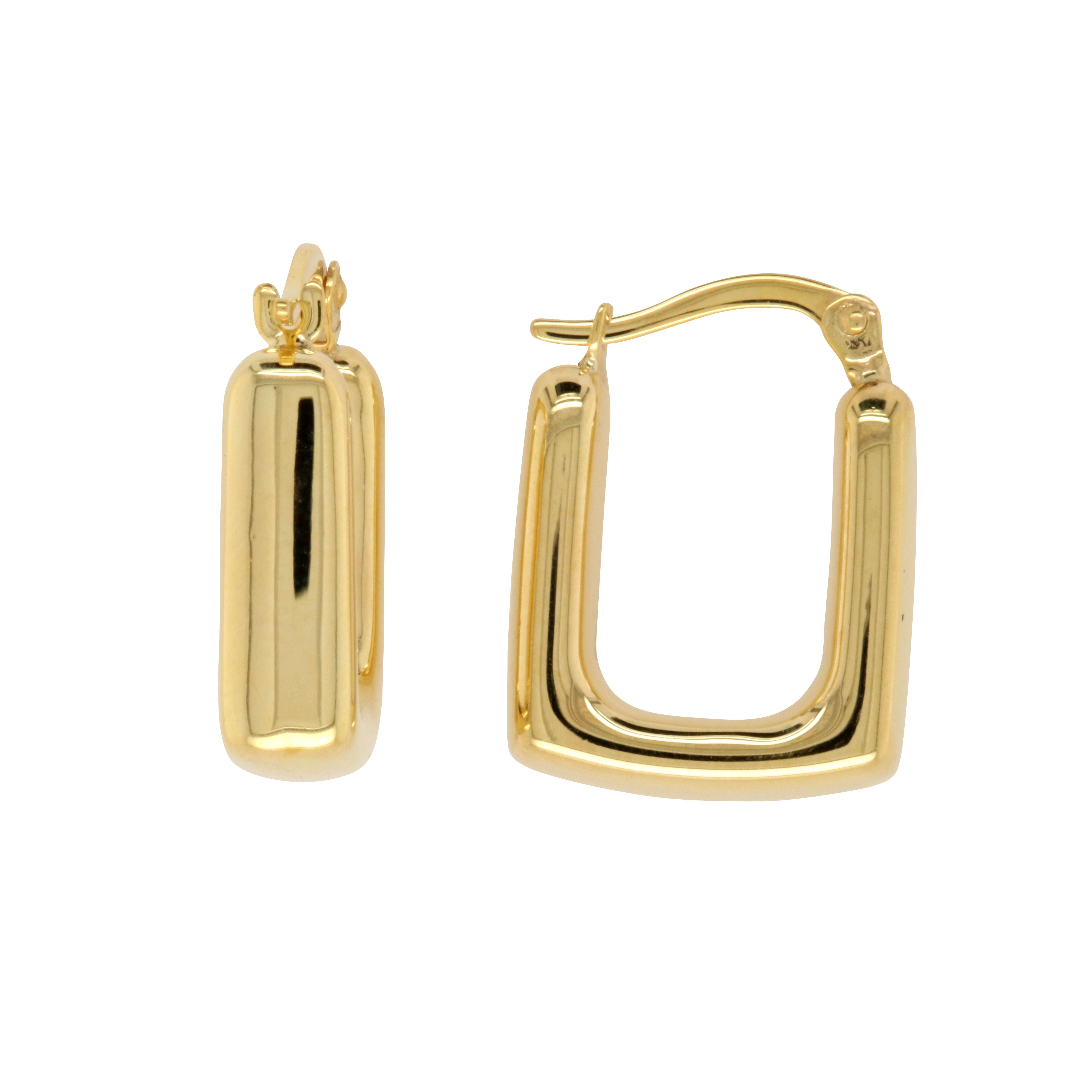 9ct Yellow Gold Bonded Square Chunky Hoop Earrings