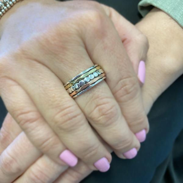 Sterling Silver, Brass and Copper Spinner Ring