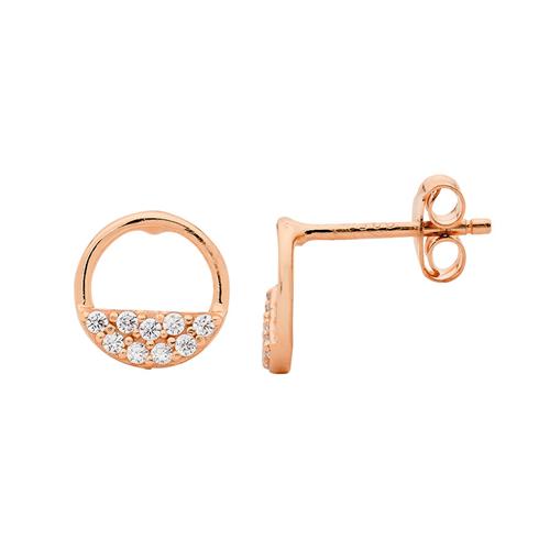 Sterling Silver Rose Gold Plated Cubic Zirconia Stud Earrings