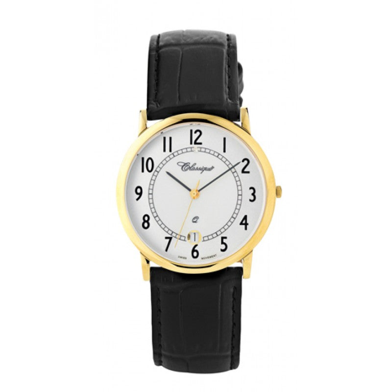 Classique Gents Black Leather Swiss Quartz Watch