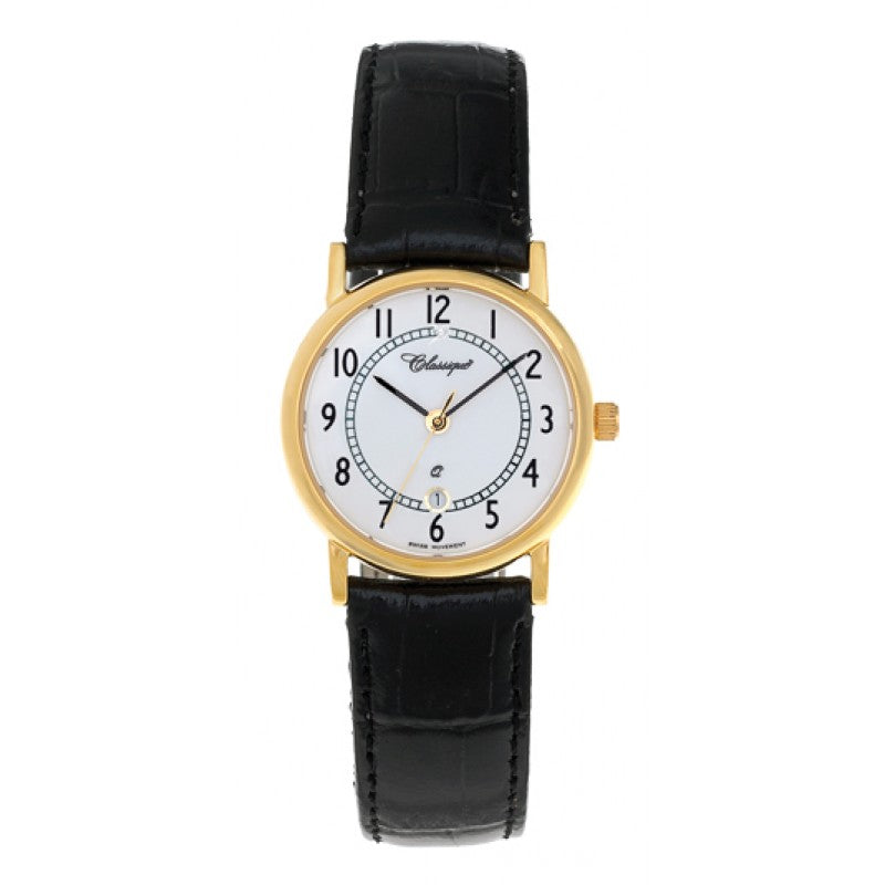 Classique Ladies Black Leather Swiss Quartz Watch