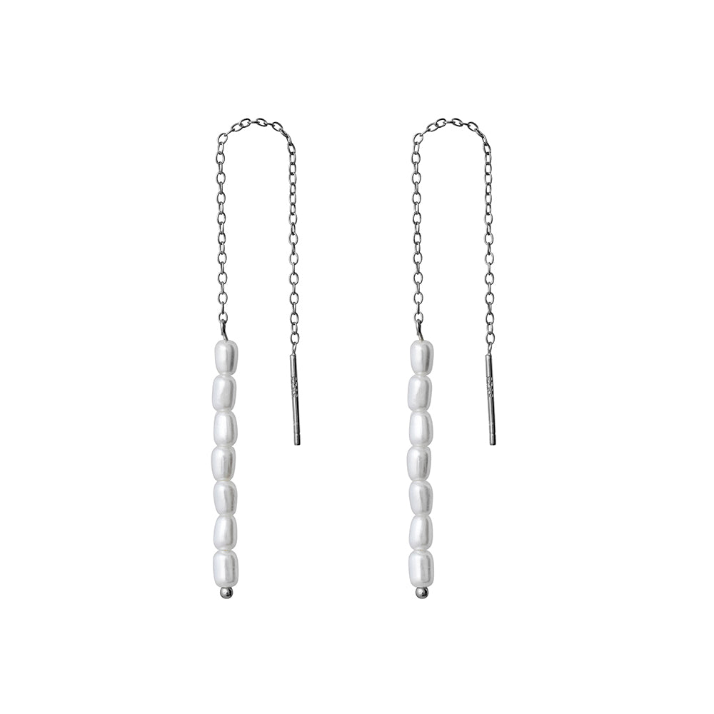 Sterling Silver Pearl Thread Drop Earrings