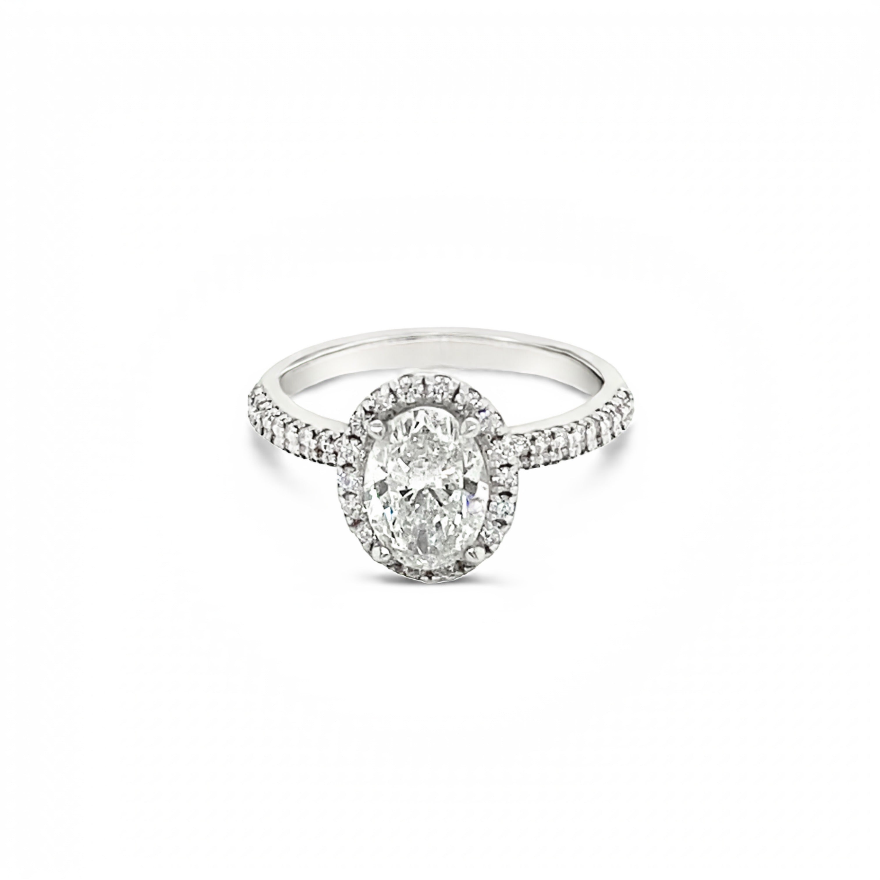 18ct White Gold Pave Halo Oval Cut Diamond Ring