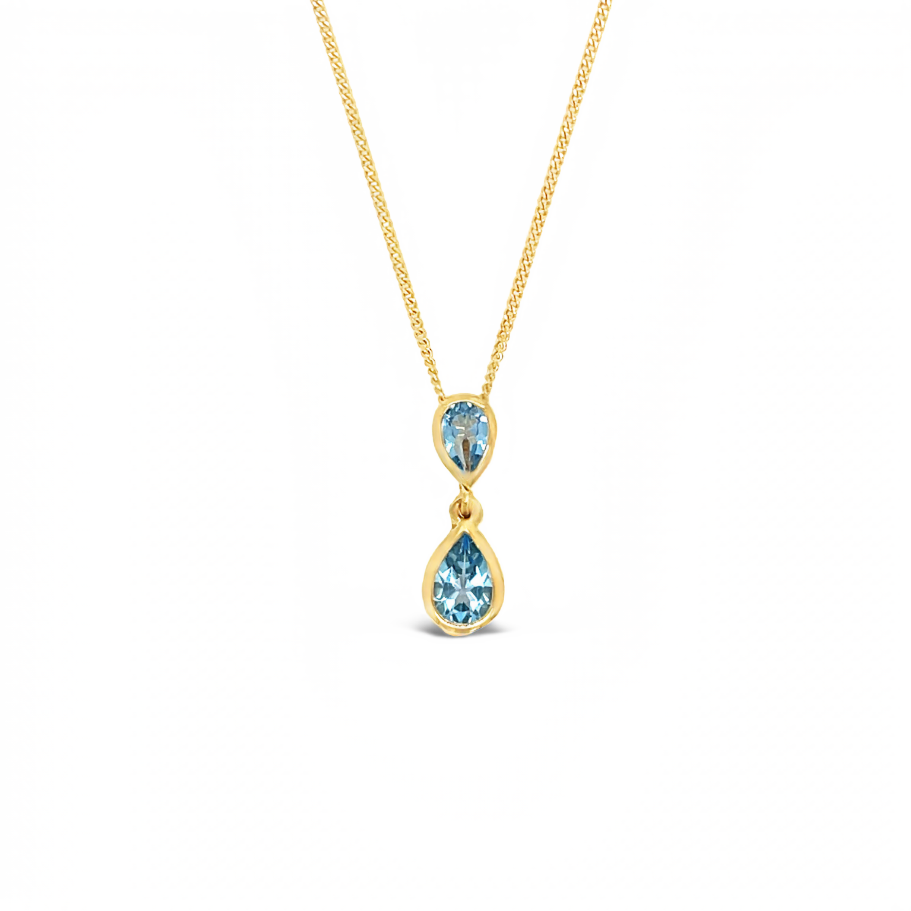 9ct Yellow Gold Teardrop Blue Topaz Pendant and Chain