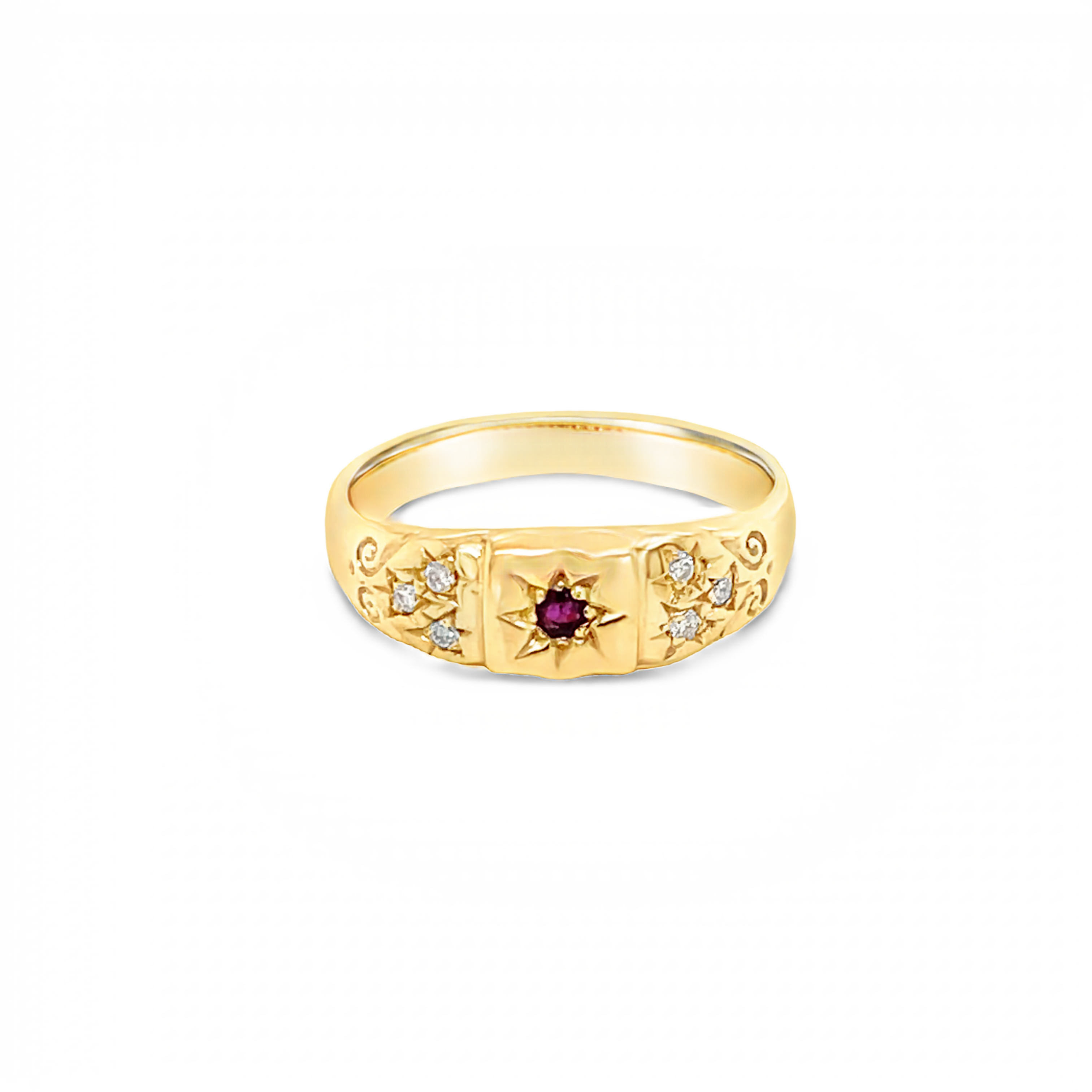 9ct Yellow Gold Ruby and Diamond Signet Ring