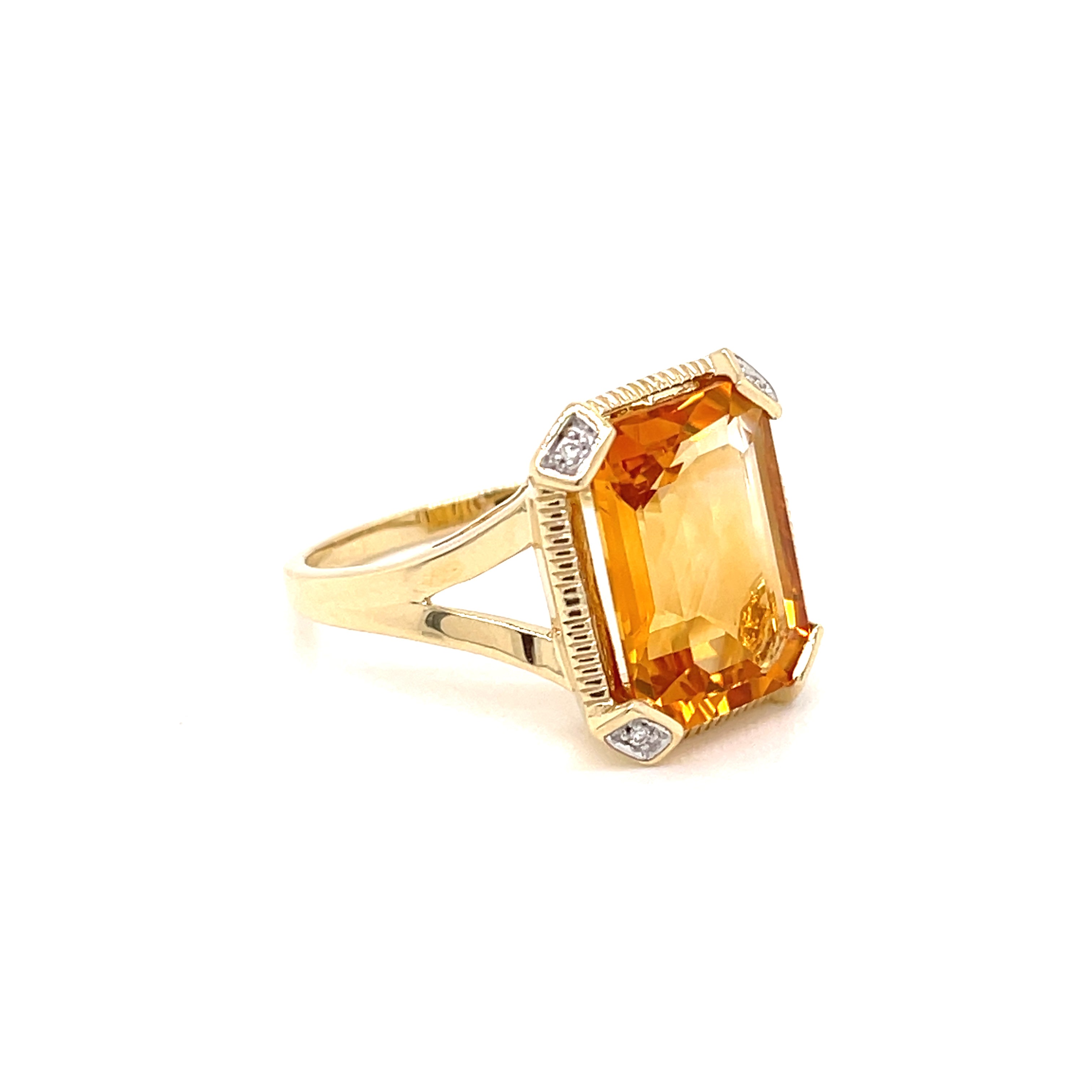 9ct Yellow Gold Citrine and Diamond Cocktail Ring