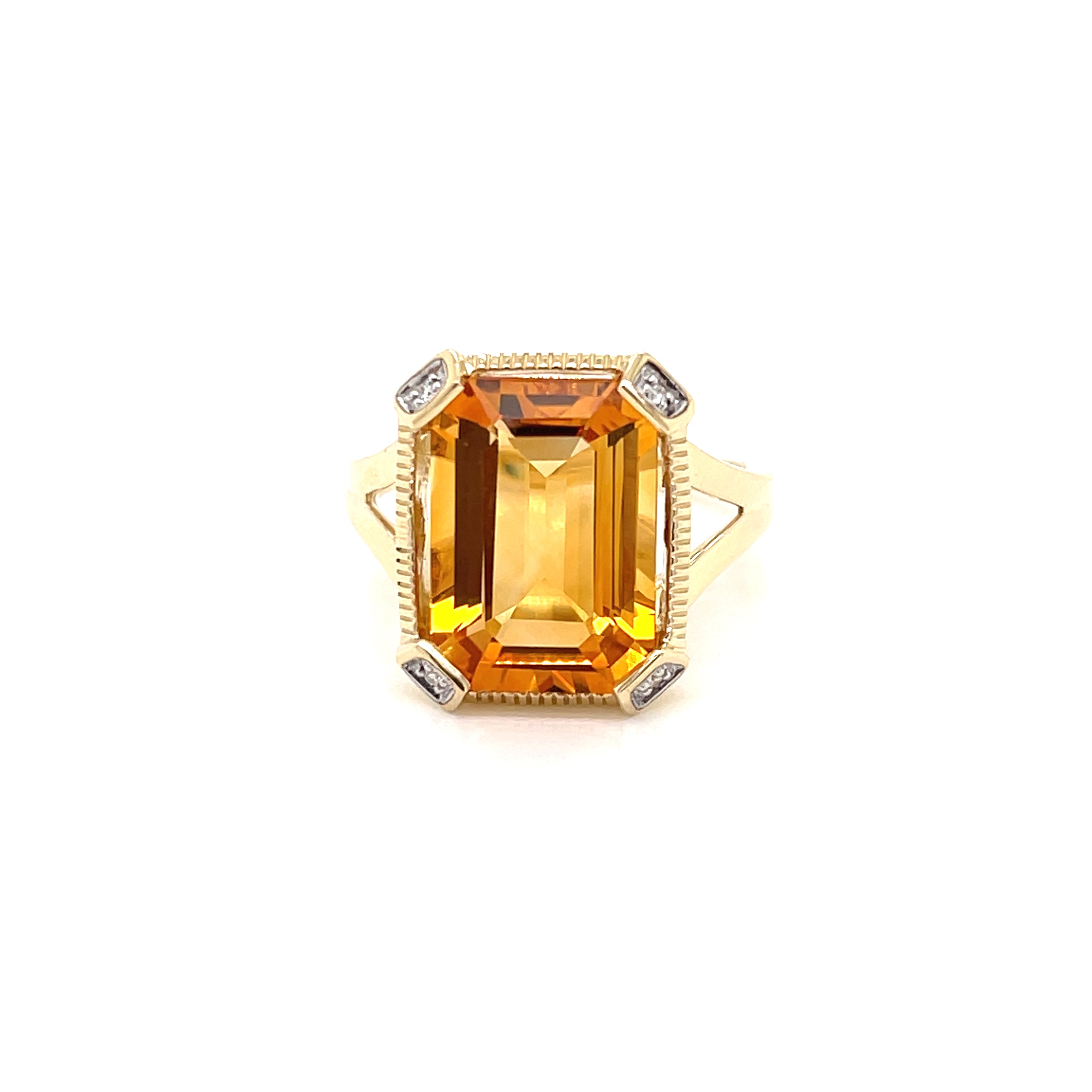 9ct Yellow Gold Citrine and Diamond Cocktail Ring