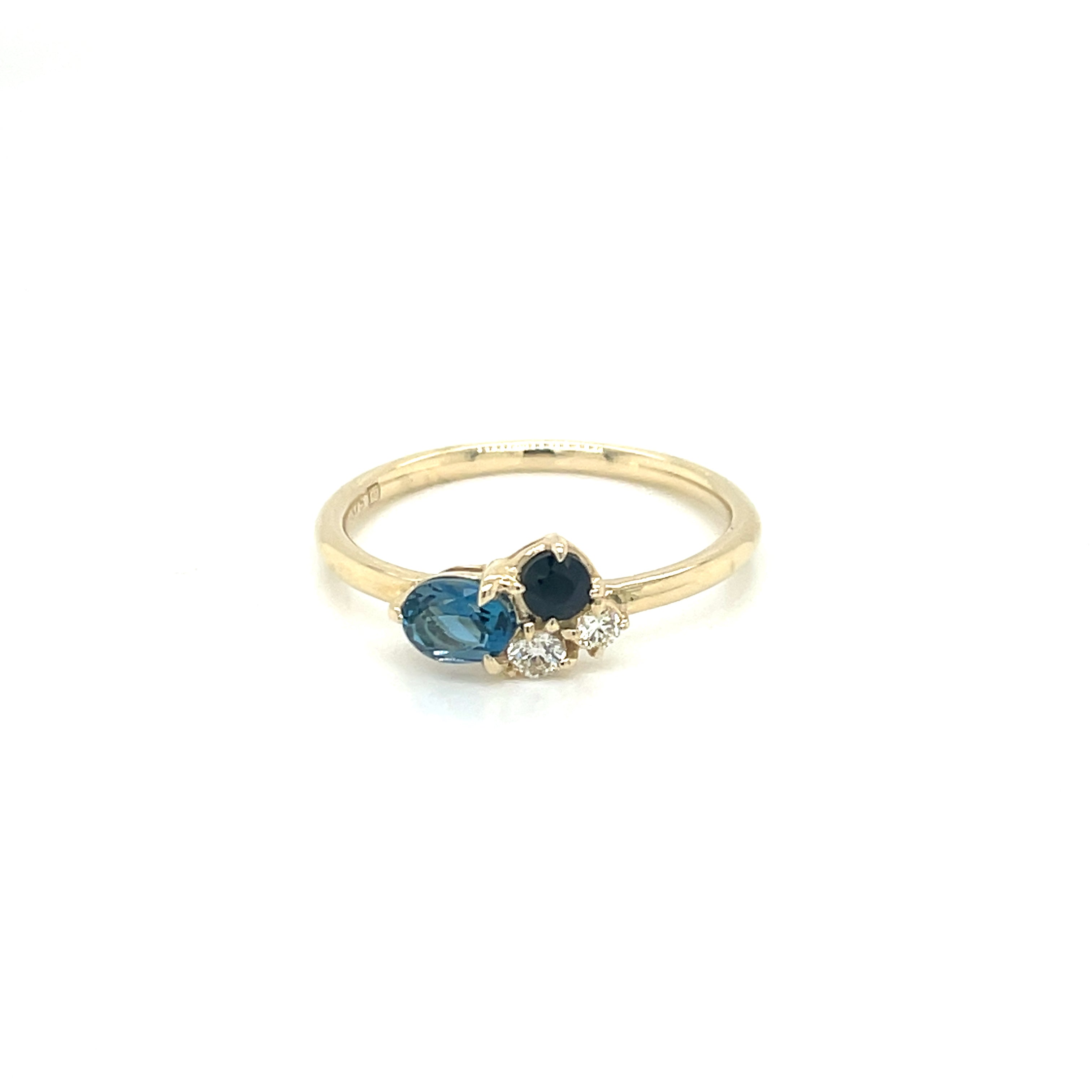 9ct Yellow Gold Sapphire, London Blue Topaz and Diamond Ring