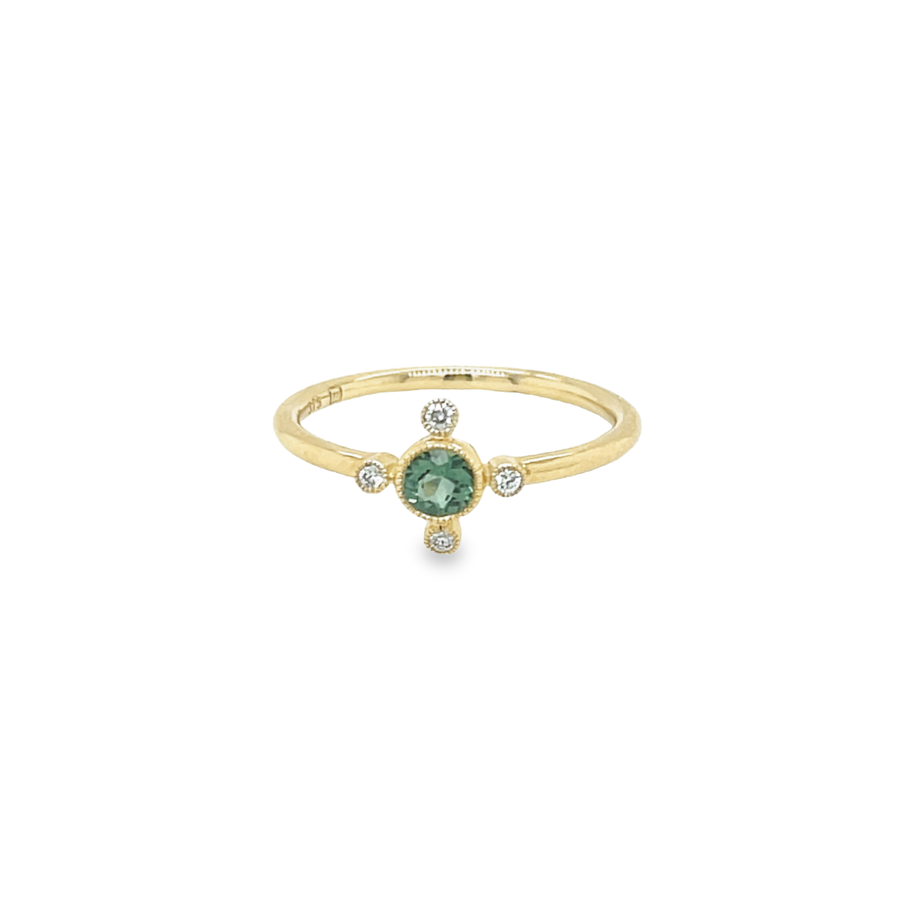 9ct Yellow Gold Mint Tourmaline and Diamond Ring