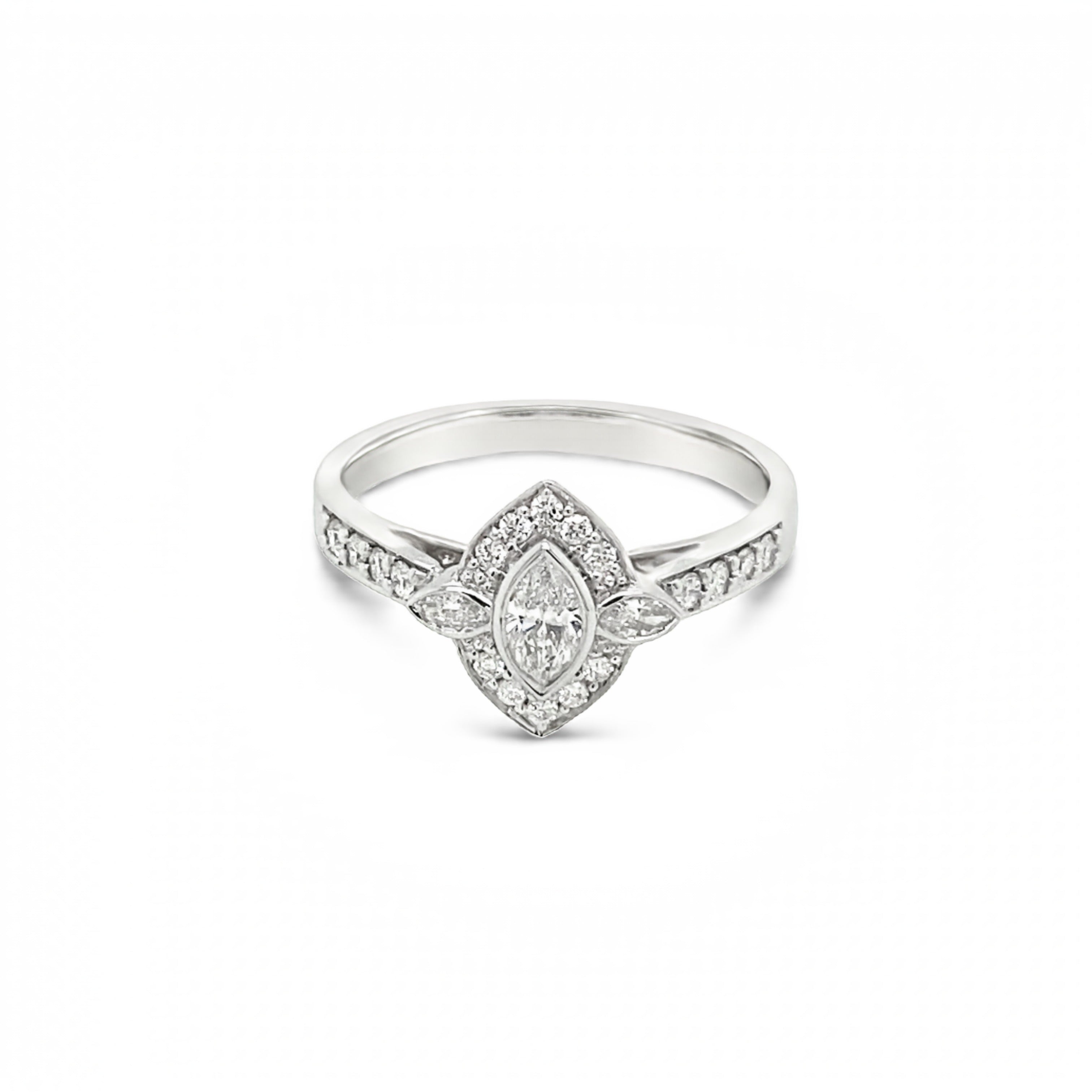 18ct White Gold Marquise Halo Diamond Ring