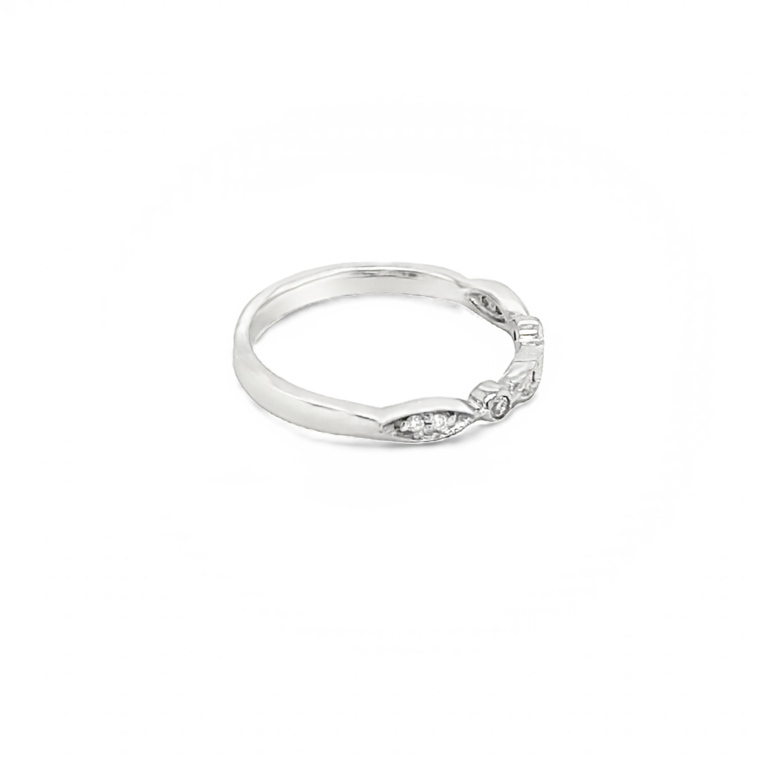 9ct White Gold Marquise and Round Patterned 0.12ct Diamond Ring