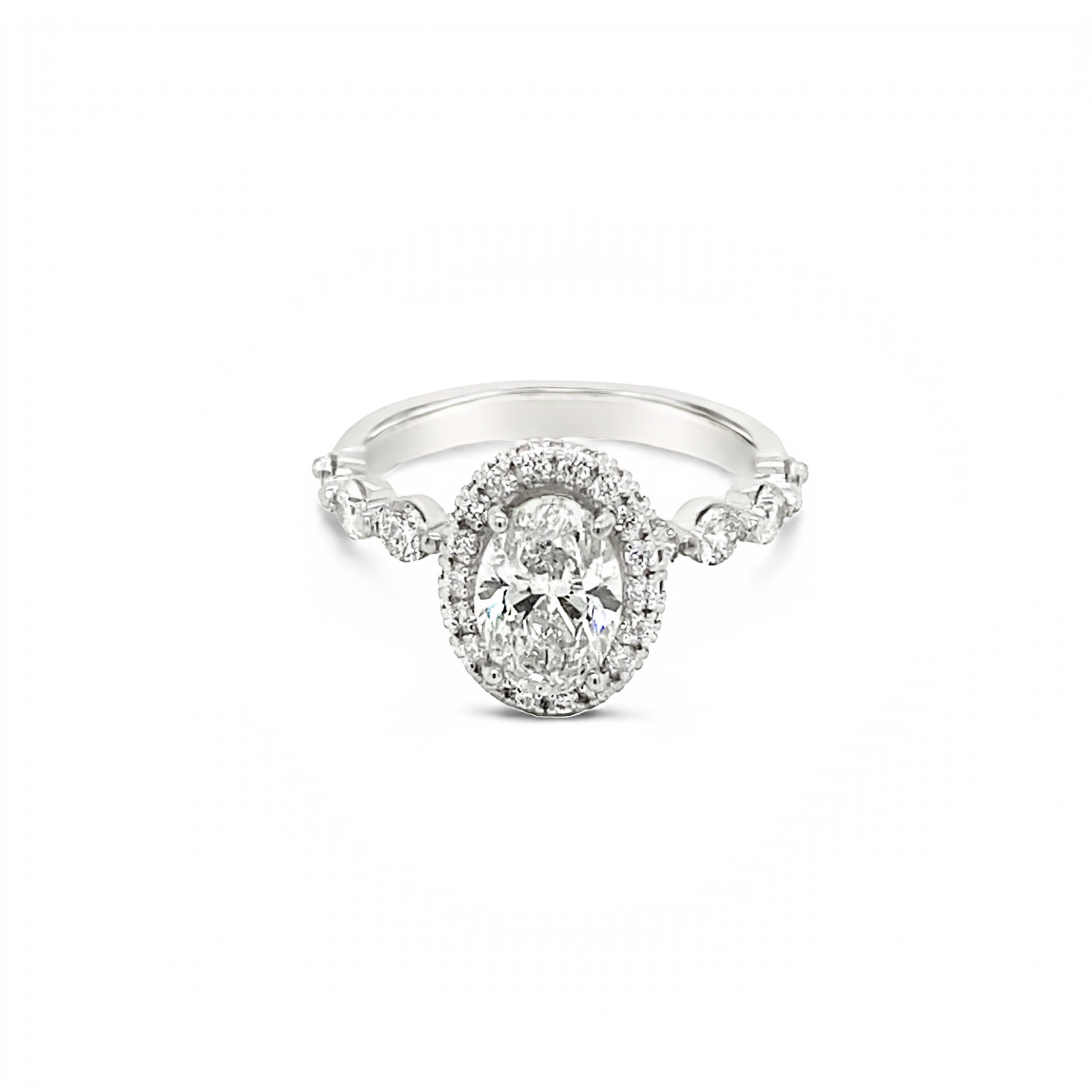 18ct White Gold Oval Pave Halo Diamond Ring