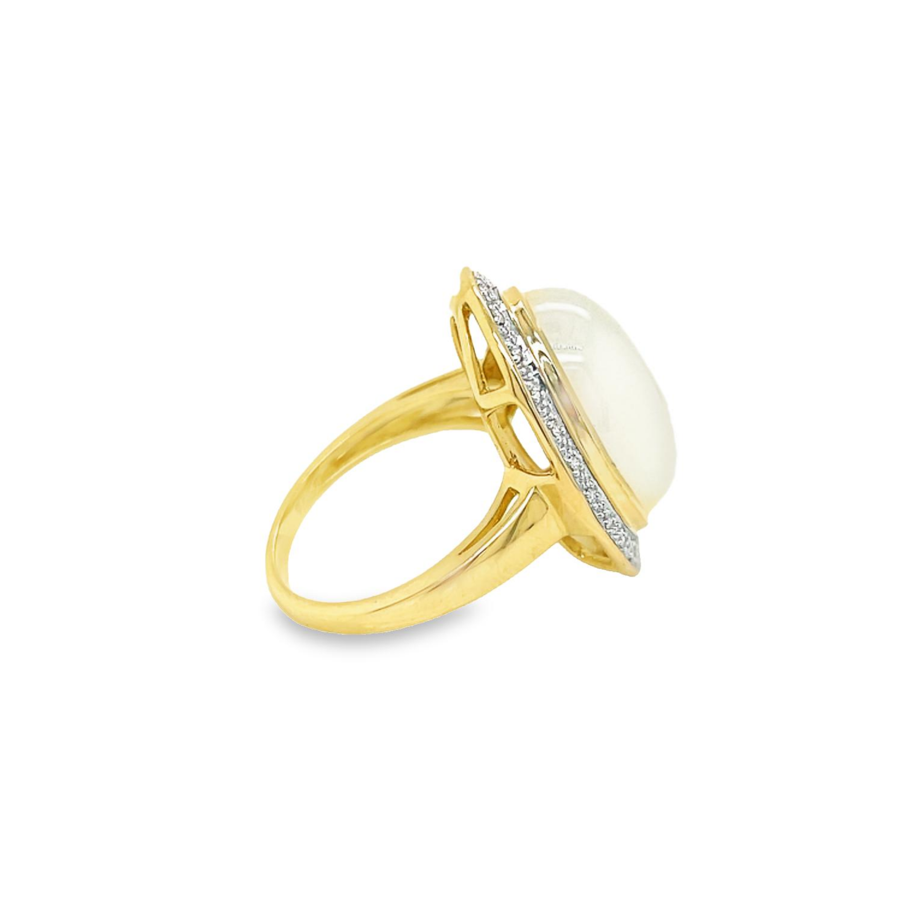 9ct Yellow Gold Moonstone and Diamond Ring
