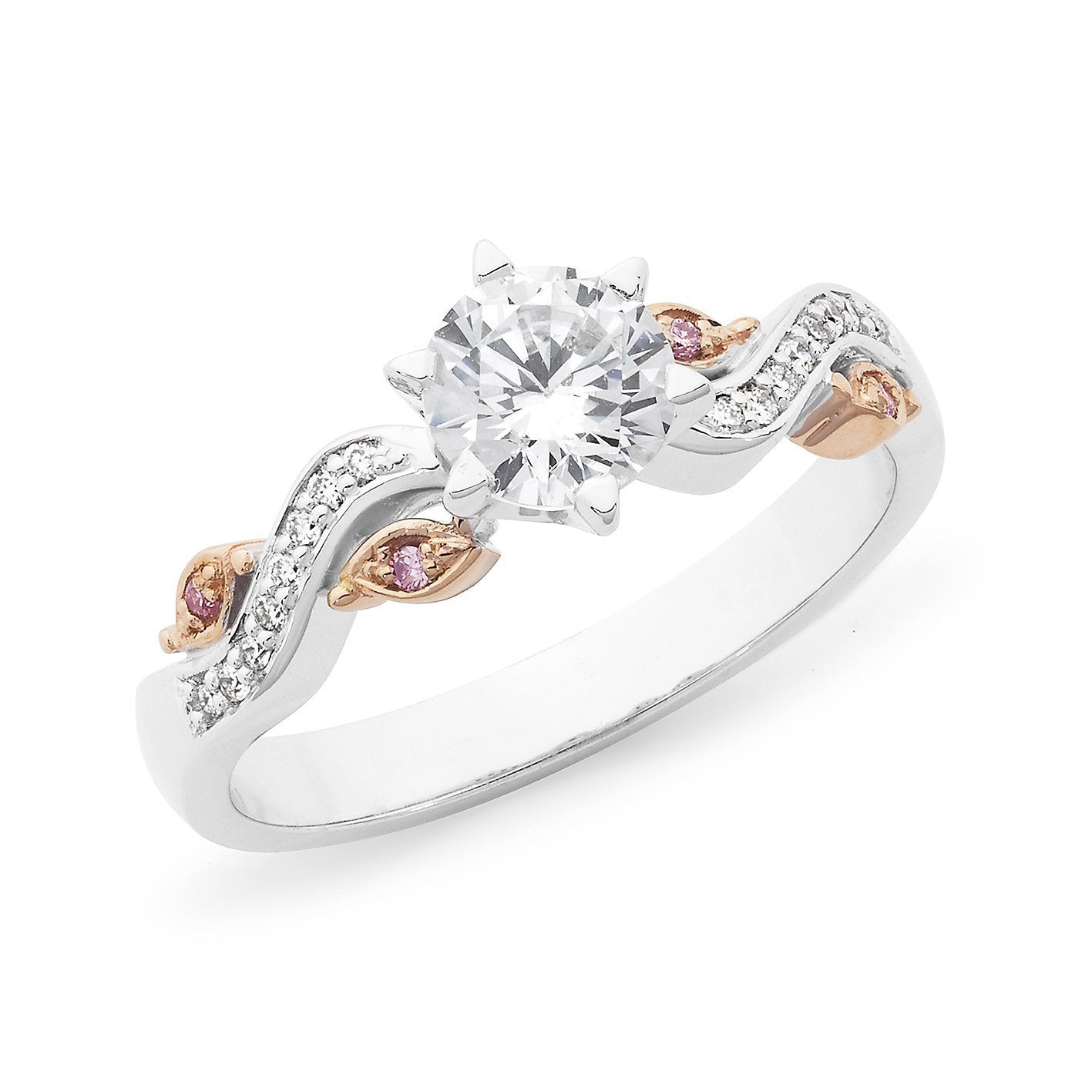 PINK CAVIAR 0.80ct White Round Brilliant & Pink Diamond Engagement Ring in 18ct White Gold
