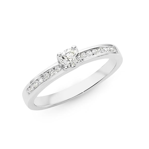 0.34ct Round Brilliant Cut Diamond Claw/Channel Set Engagement Ring in 9ct White Gold