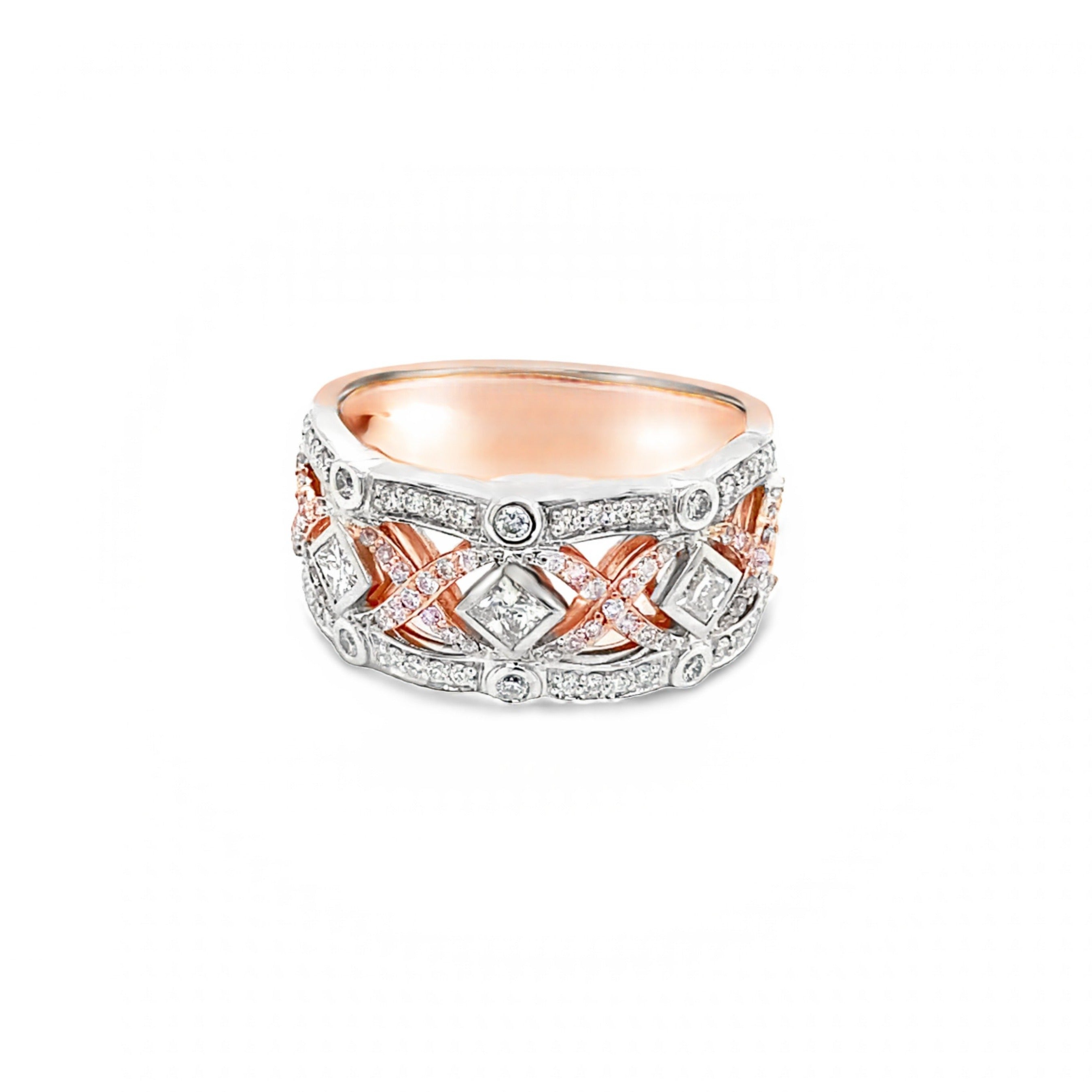 9ct Rose and White Gold Pink and White Diamond Dress Ring