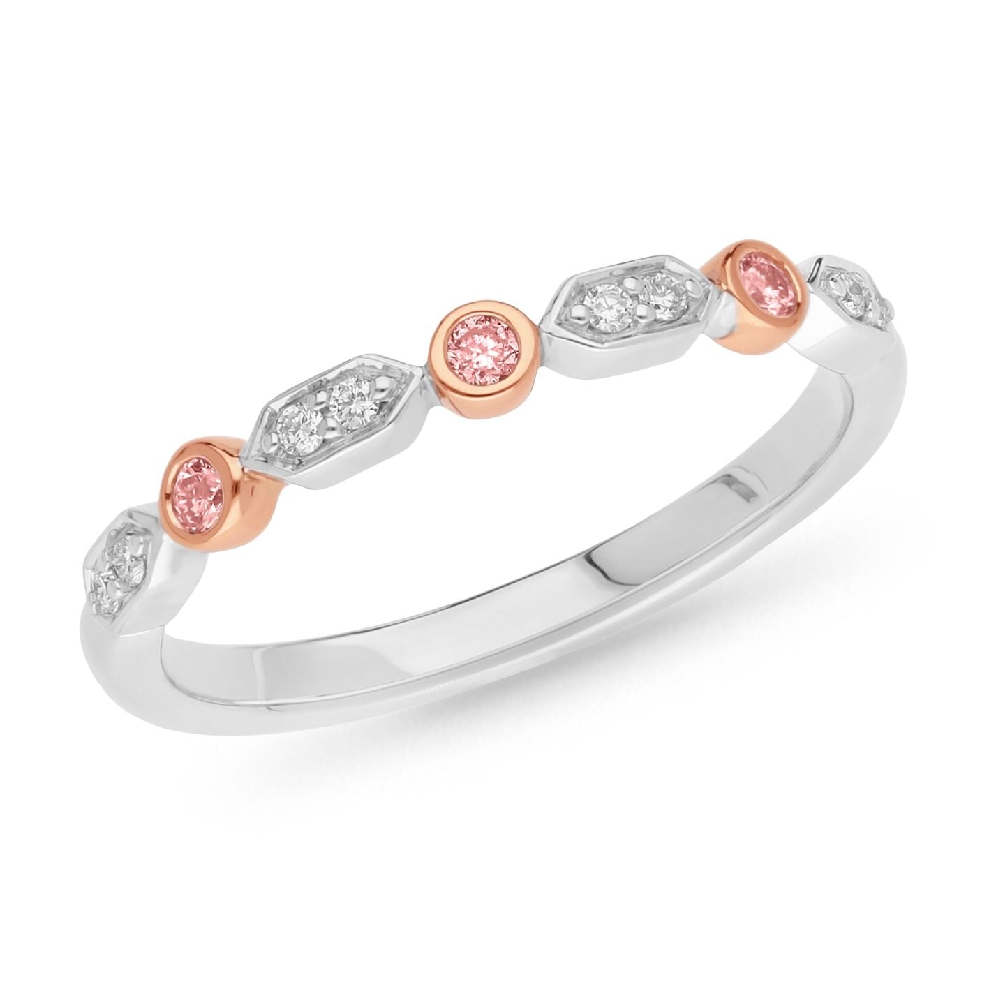9ct Two Tone Pink and White Diamond Ring