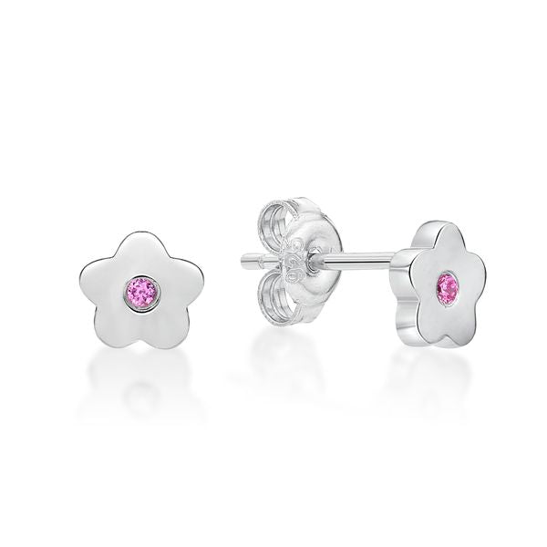 Sterling Silver Toon Flower Stud Earrings (pink)