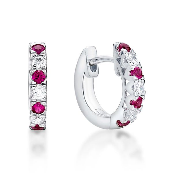 Sterling Silver Red & White Cz Earrings