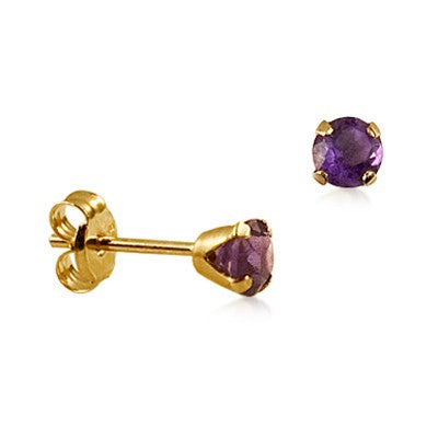 9ct Yellow Gold Four Claw Natural Amethyst Stud Earrings