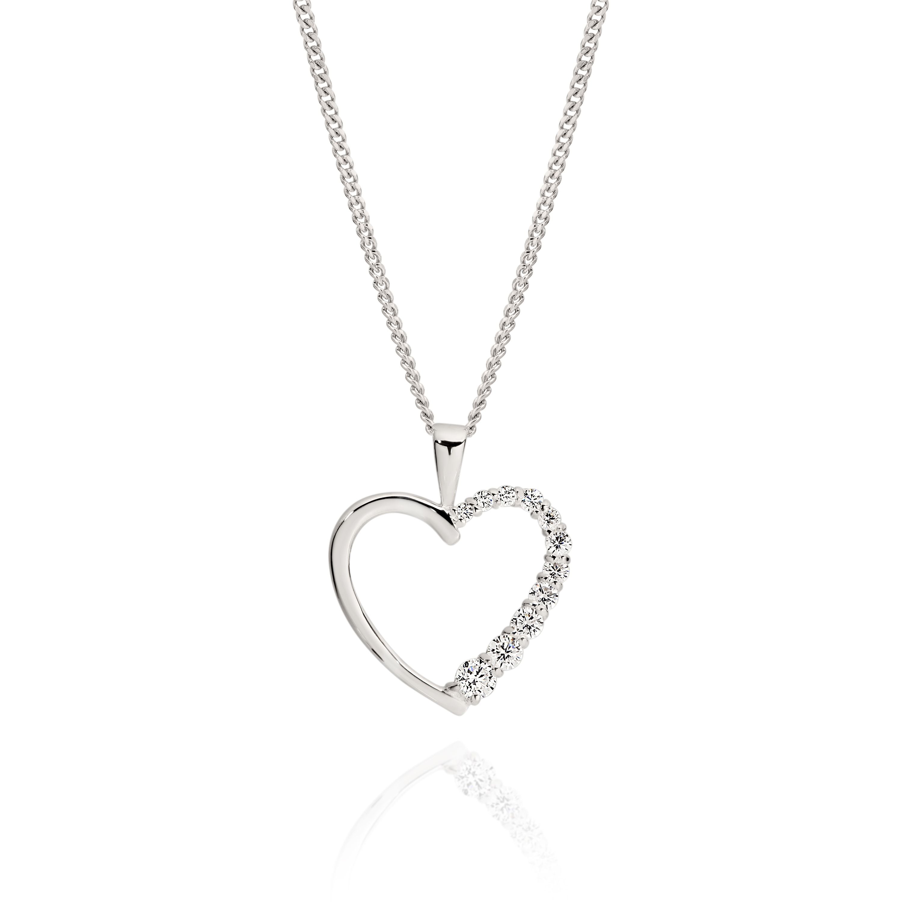 Sterling Silver Half Cubic Zirconia Heart Pendant