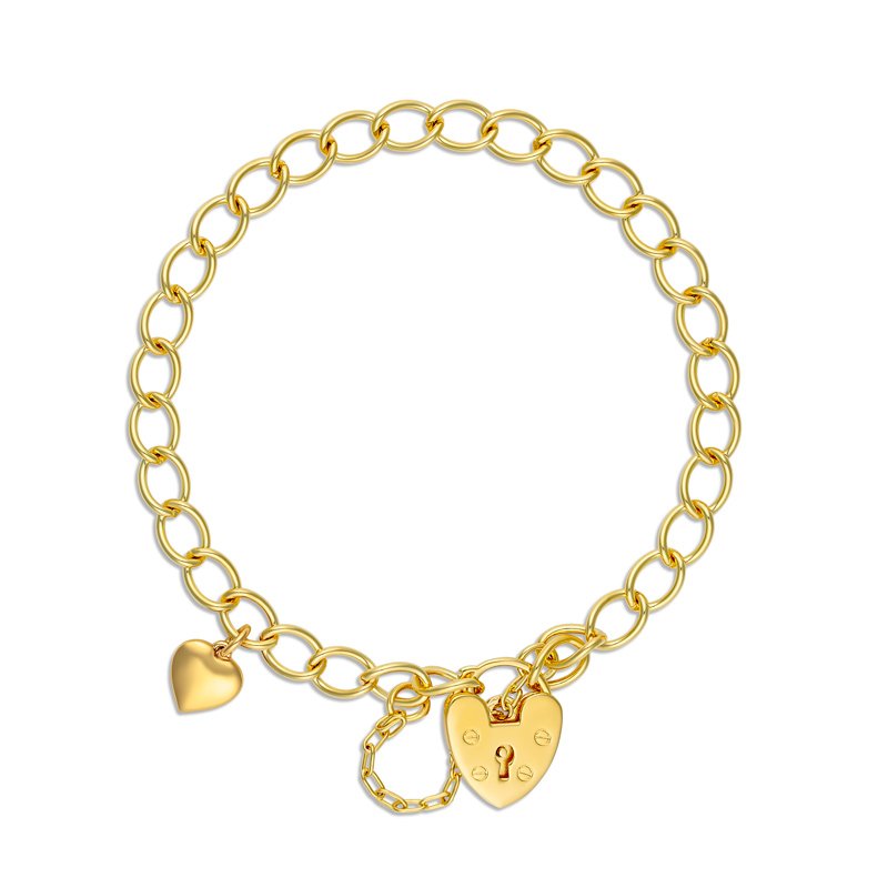 Brooklyn Curb Bracelet with Yellow Gold Plated with Heart Charm
