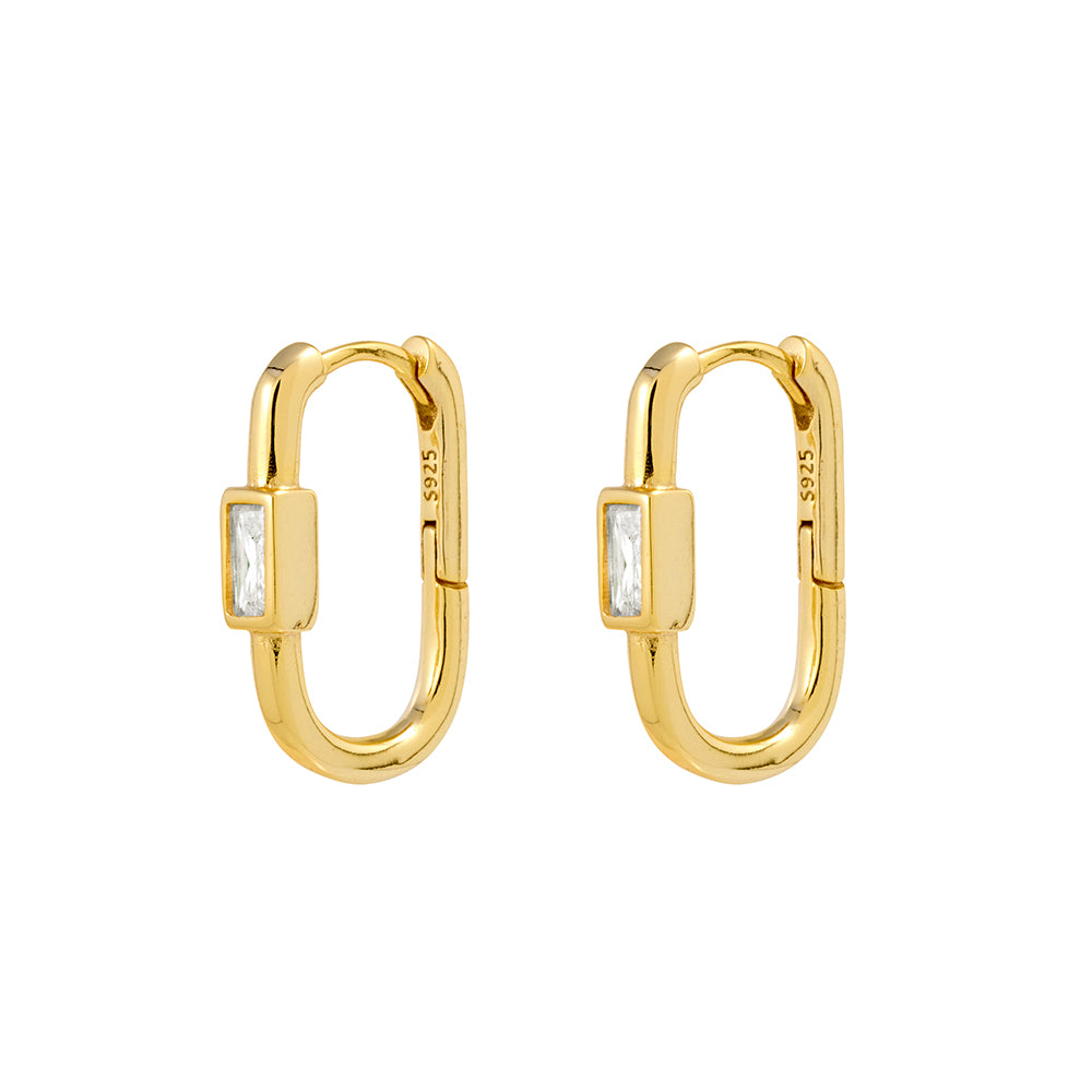 Gold Plated Oblong Square Cubic Zirconia Earrings