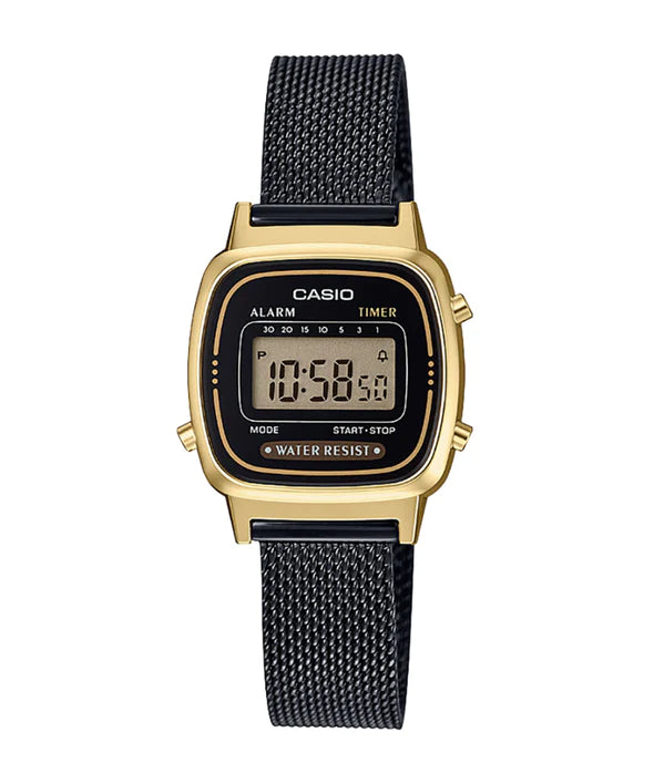Casio Black and Gold Vintage Mesh Watch