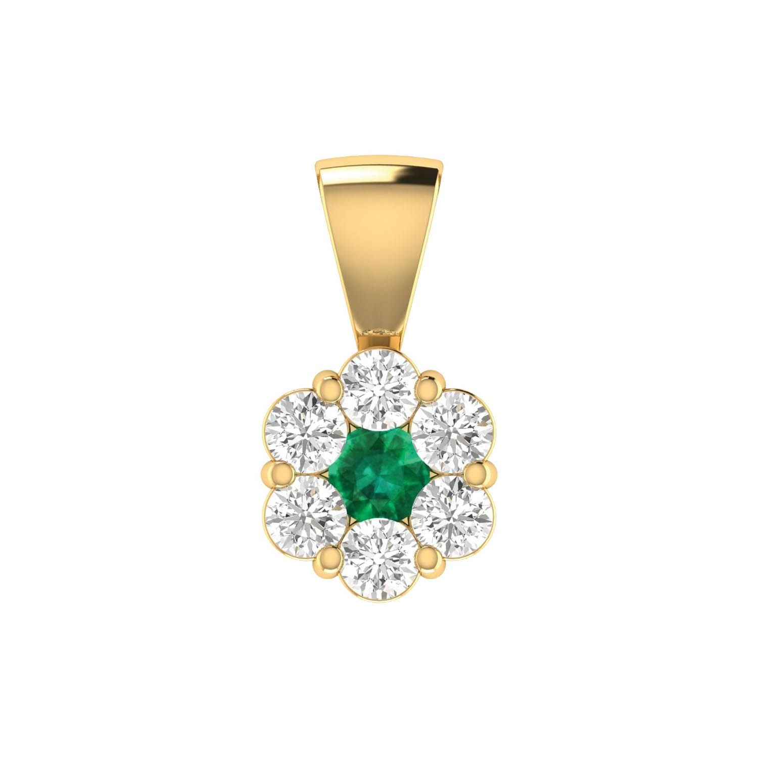 9ct Yellow Gold Created Emerald and Diamond Cluster Pendant