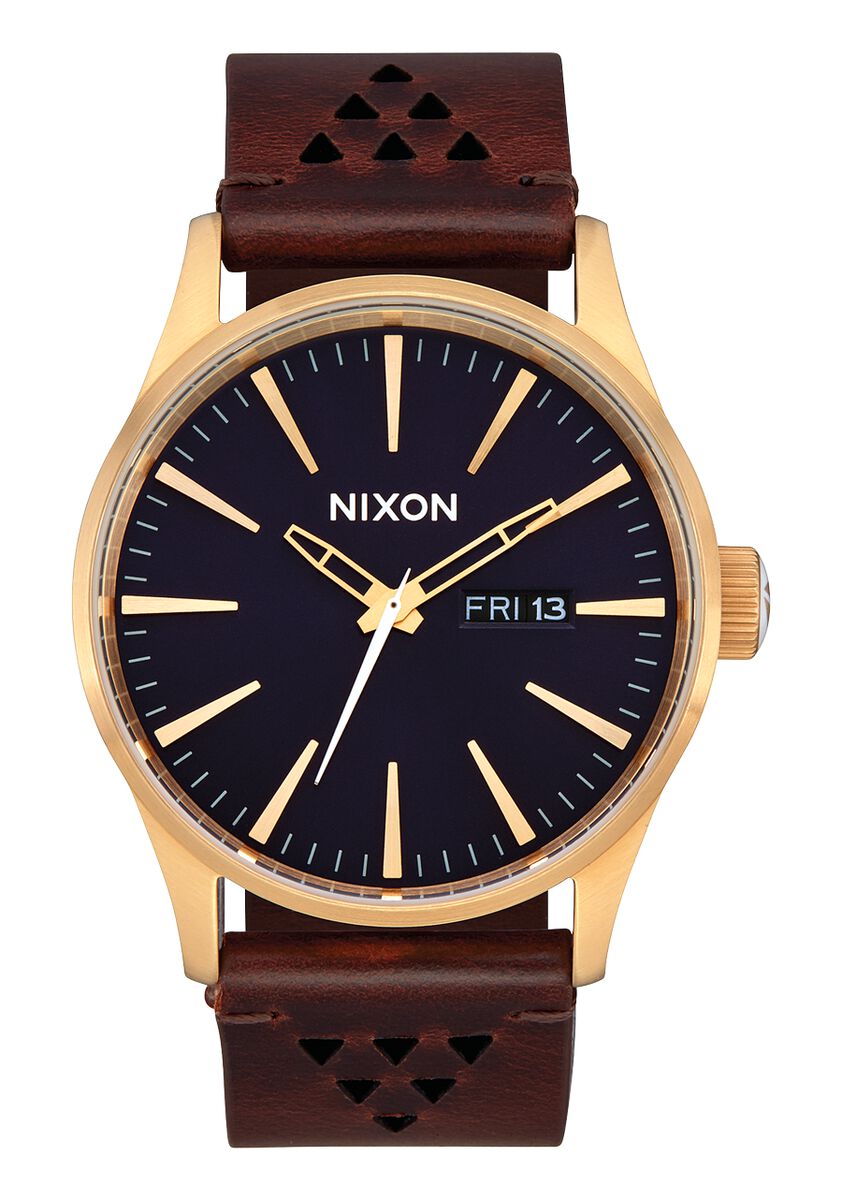 Nixon 42mm Indigo/ Gold Sentry Leather Watch