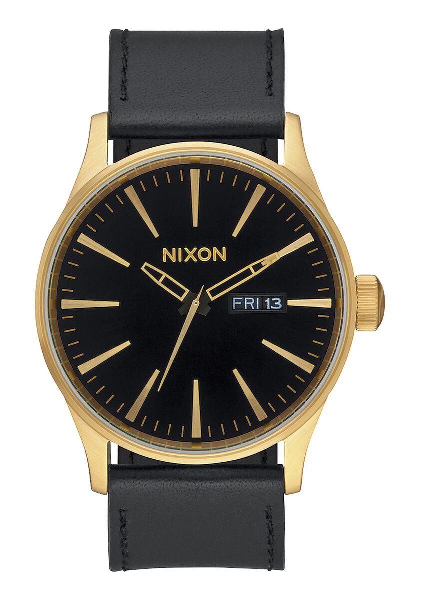 Nixon 42 mm Sentry Leather Watch Gold / Black