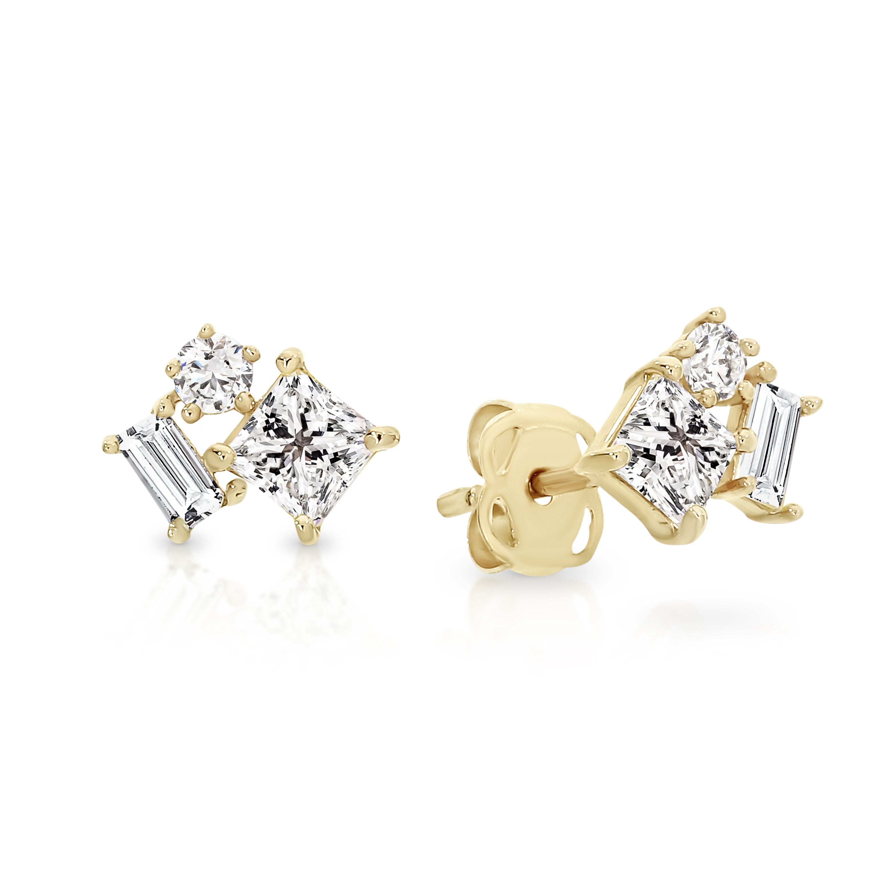 9ct Yellow Gold Cubic Zirconia Multi Stud Earrings