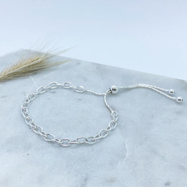 Sterling Silver Oval Link Chain Lariat Bracelet