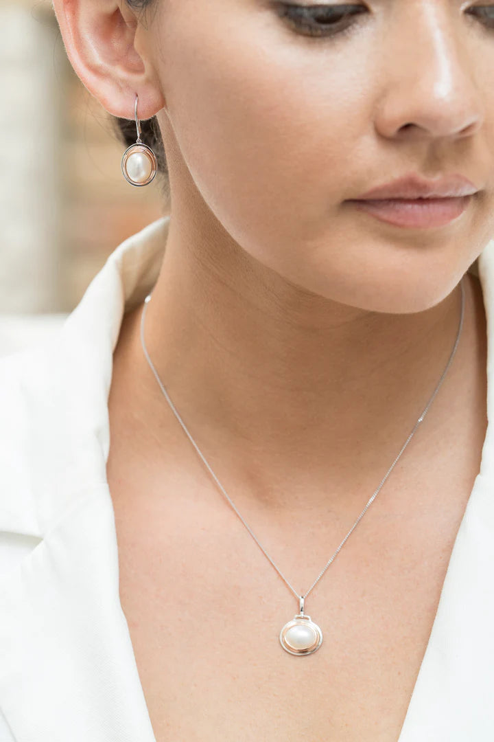 The Opera Pendant Rose Gold and Silver Mabe Pearl Pendant