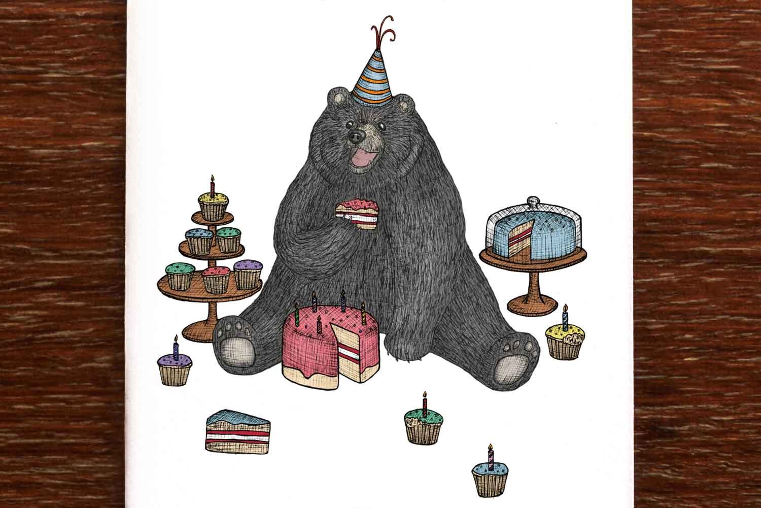The Nonsense Maker The Bear who Loves Cake - Greeting Card