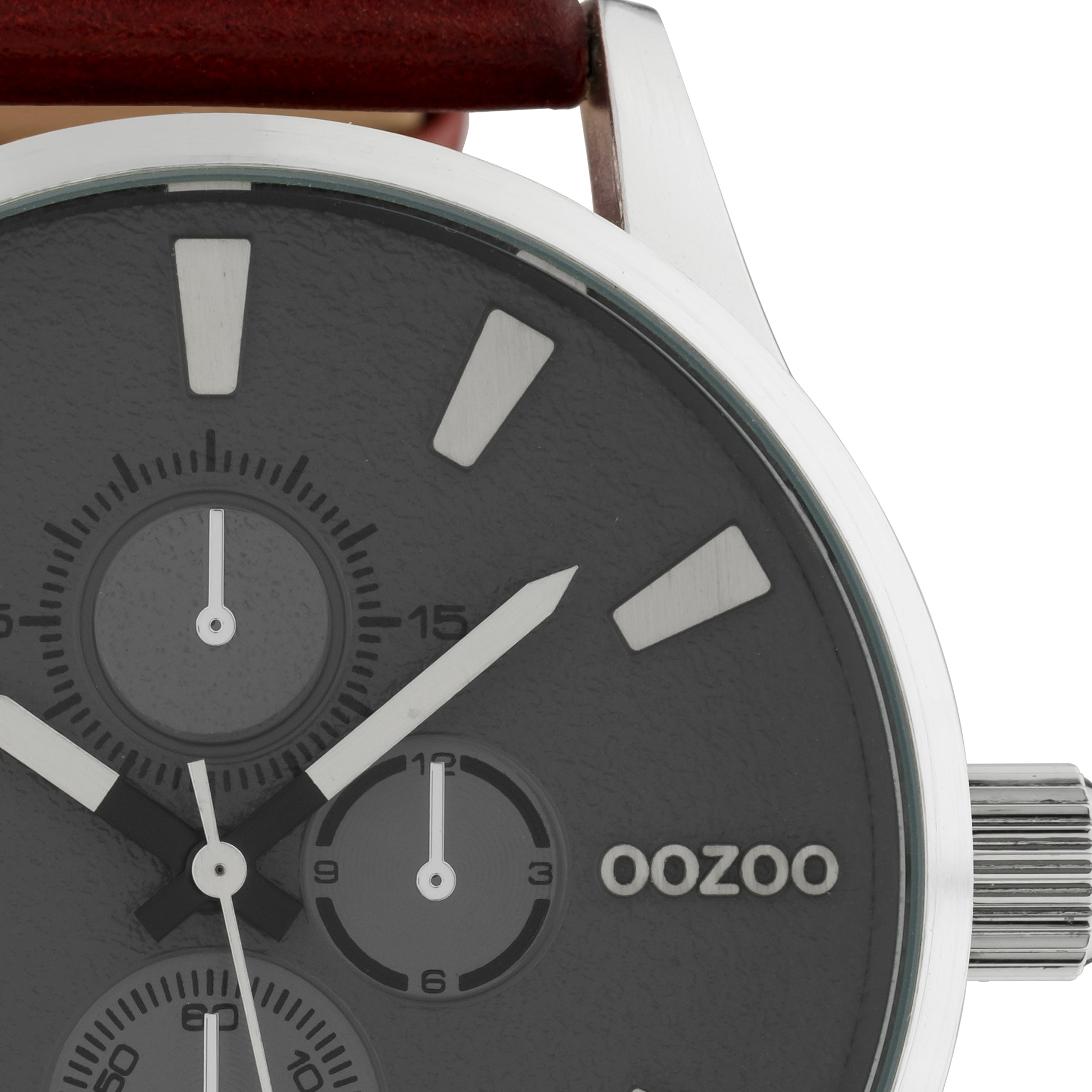 OOZOO 48m Dark Brown and Silver Leather Watch