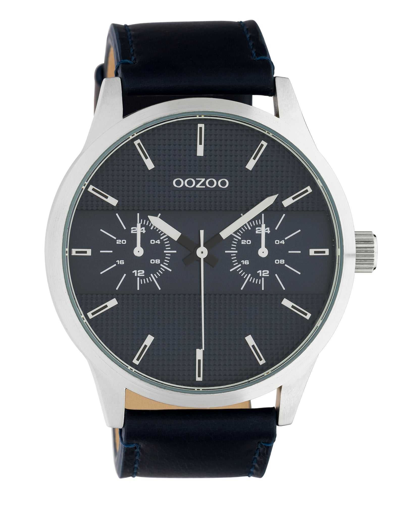 OOZOO 48mm Dark Blue and Silver Leather Watch