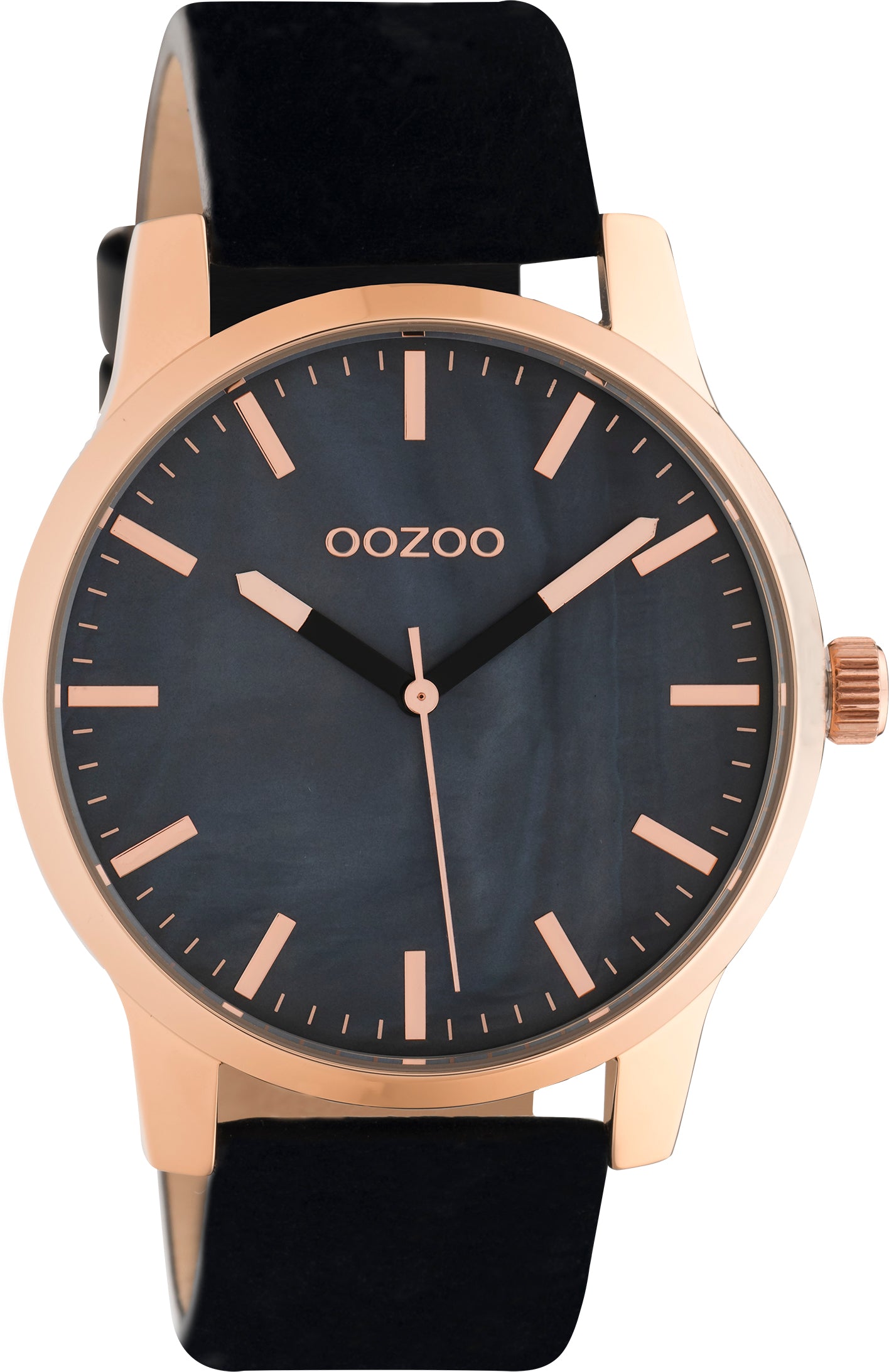 OOZOO 42mm Rose Gold Black Leather Watch