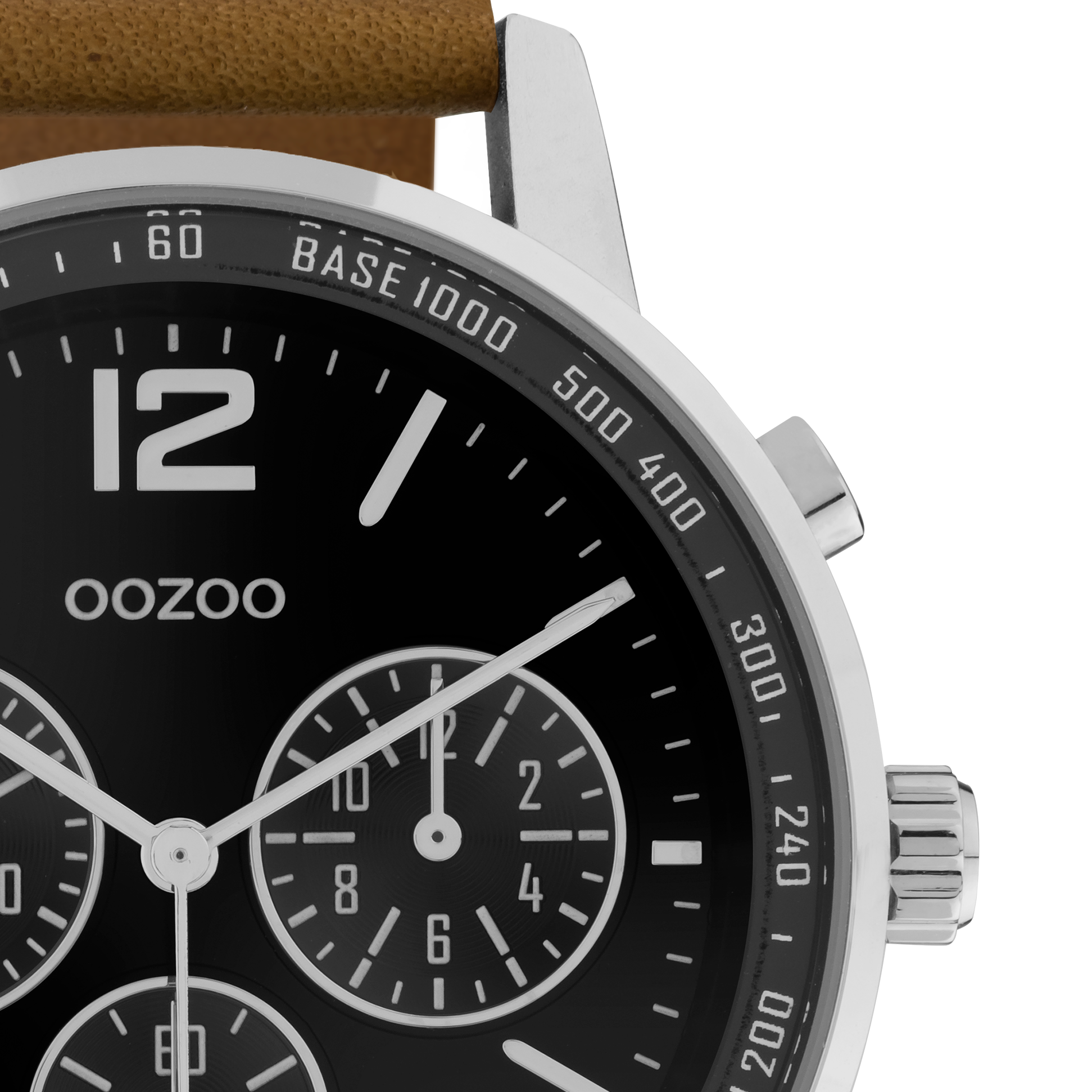 OOZOO 42mm Black and Cognac Leather Watch