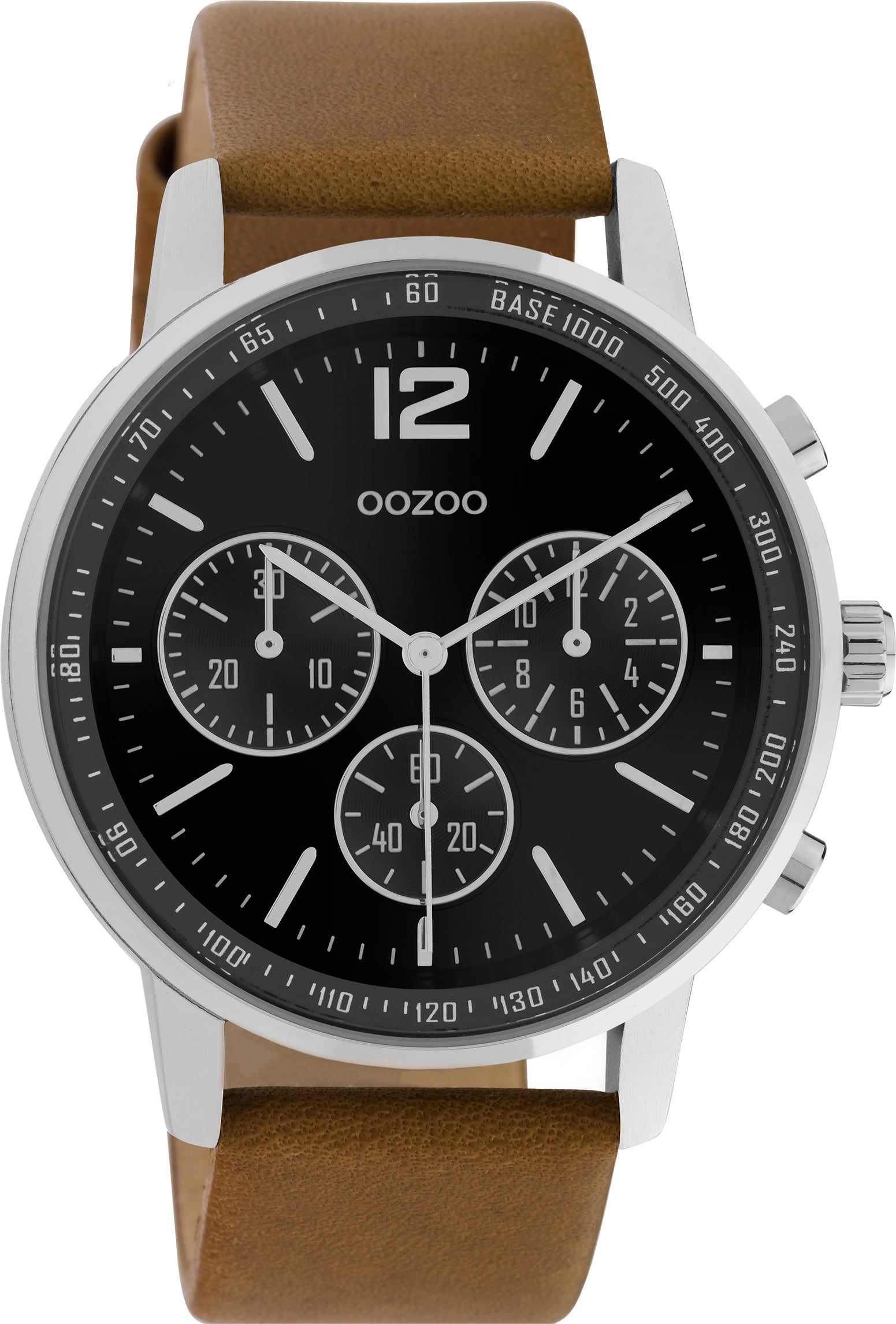 OOZOO 42mm Black and Cognac Leather Watch