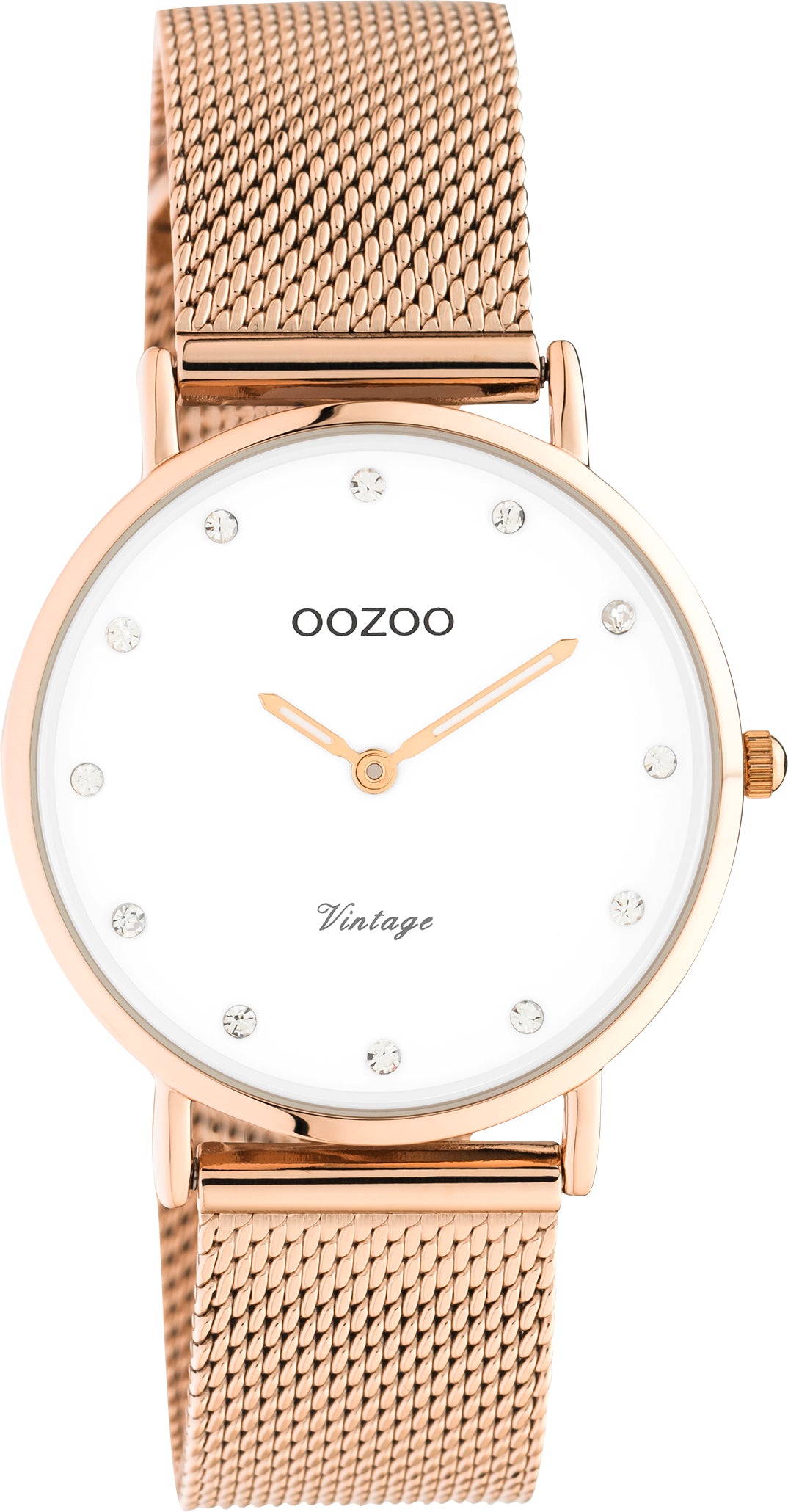 OOZOO 32mm Rose Gold and White Mesh Watch