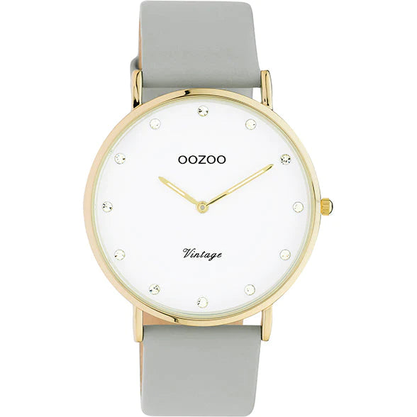 OOZOO 40mm Ladies Stone Grey White and Yellow Gold Leather Watch