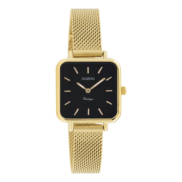 OOZOO Ladies Square Gold and Black Mesh Watch