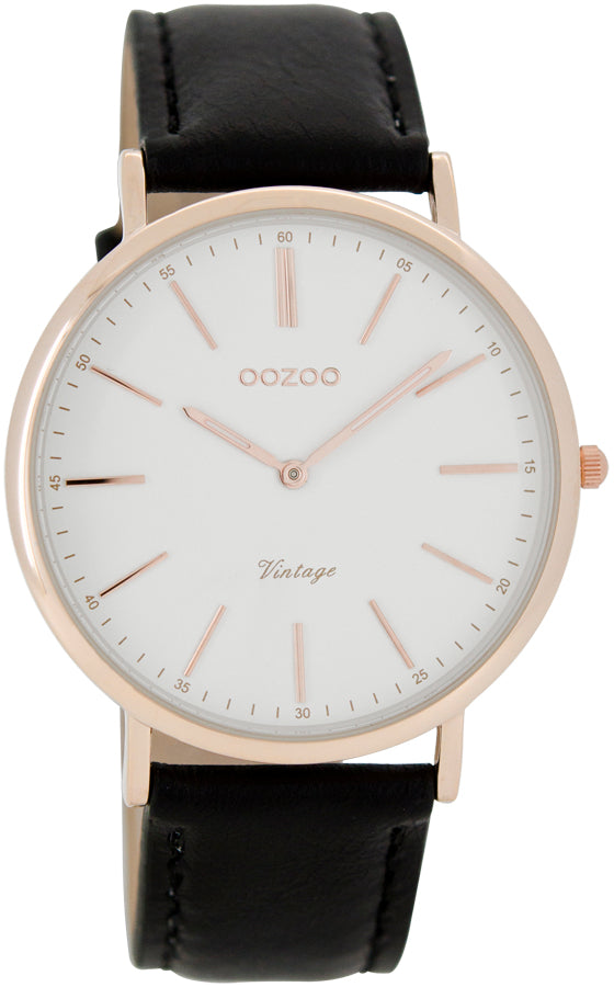 OOZOO 40mm Vintage Style Rose gold and Leather strap Watch