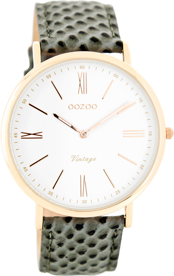 OOZOO 40mm Vintage Yellow gold and Leather Strap watch