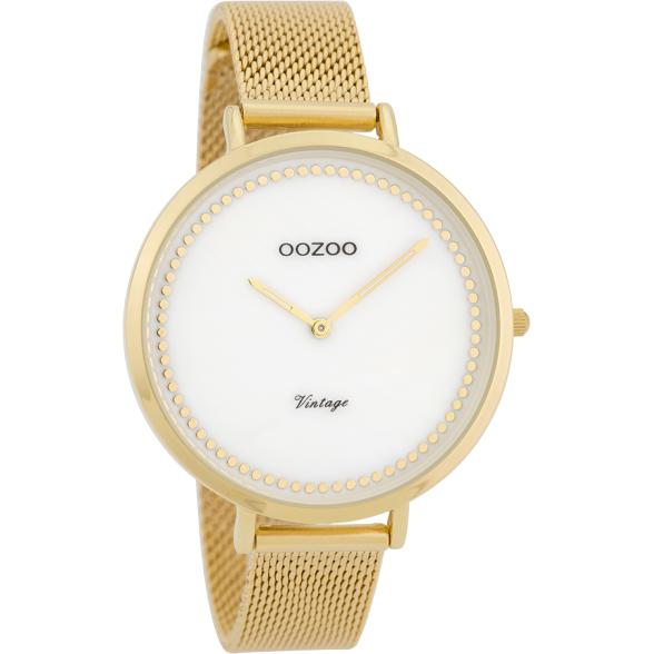 OOZOO 40mm Yellow Gold and White Pearl Mesh Band Watch