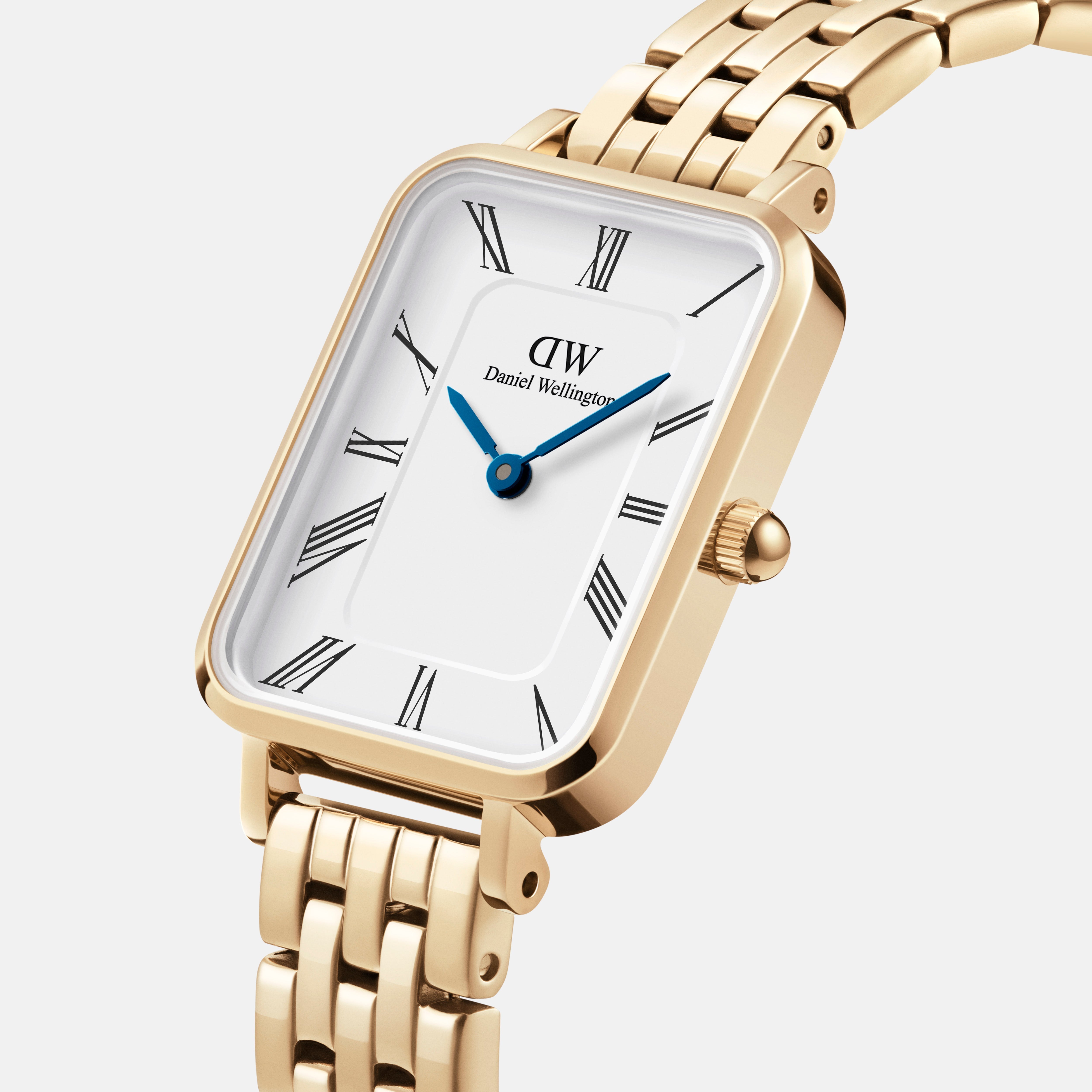 Daniel Wellington Quadro Roman Numerals 20x26 5-Link Gold White Watch